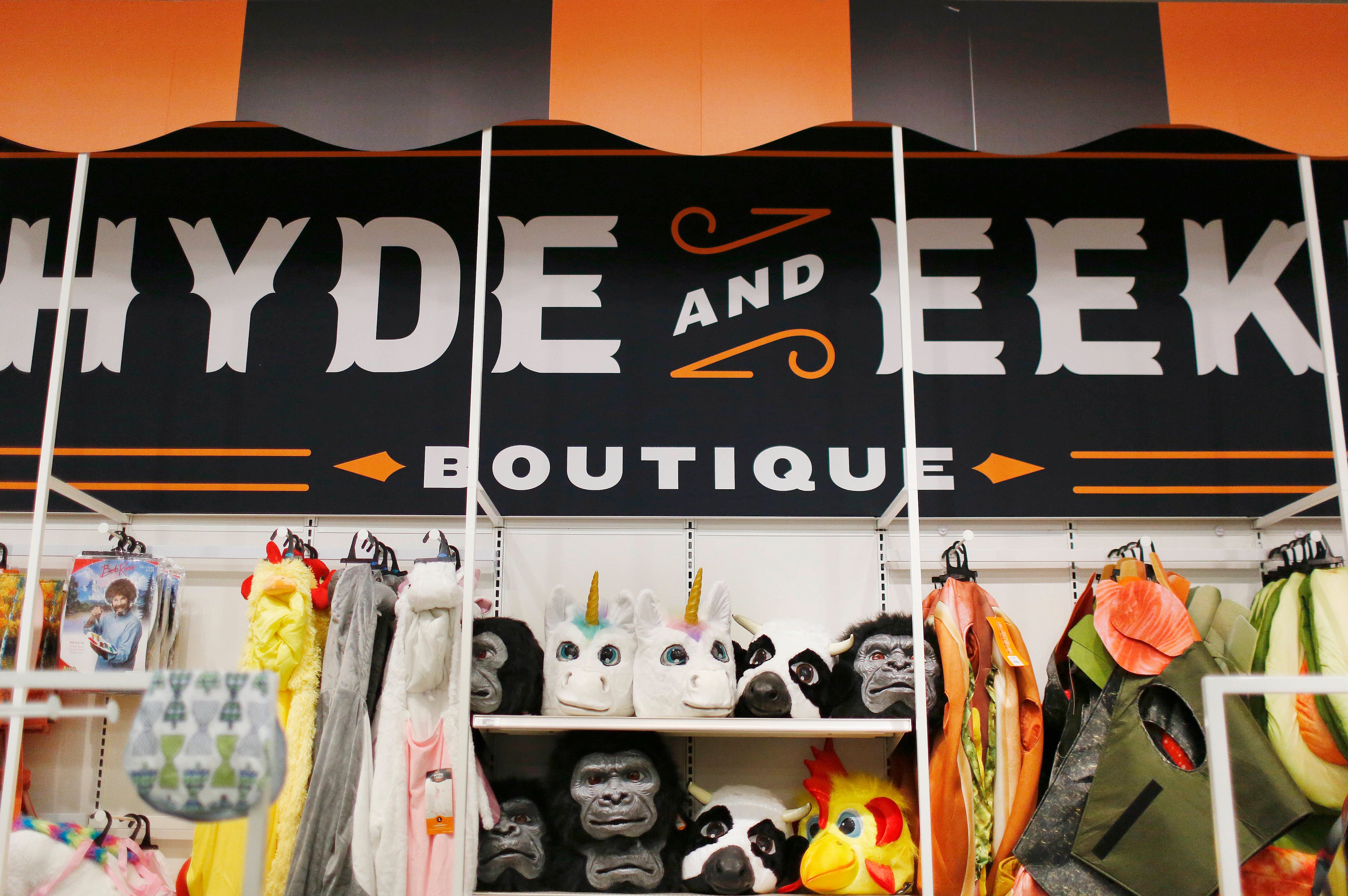 Part of a Halloween display at a Target in Florida is shown in this 2018 photo. A Halloween costume from Target's Hyde and Eek! line was removed from the retailer’s website this week after social media users said its imagery evoked racist minstrel shows. (Brynn Anderson/AP)