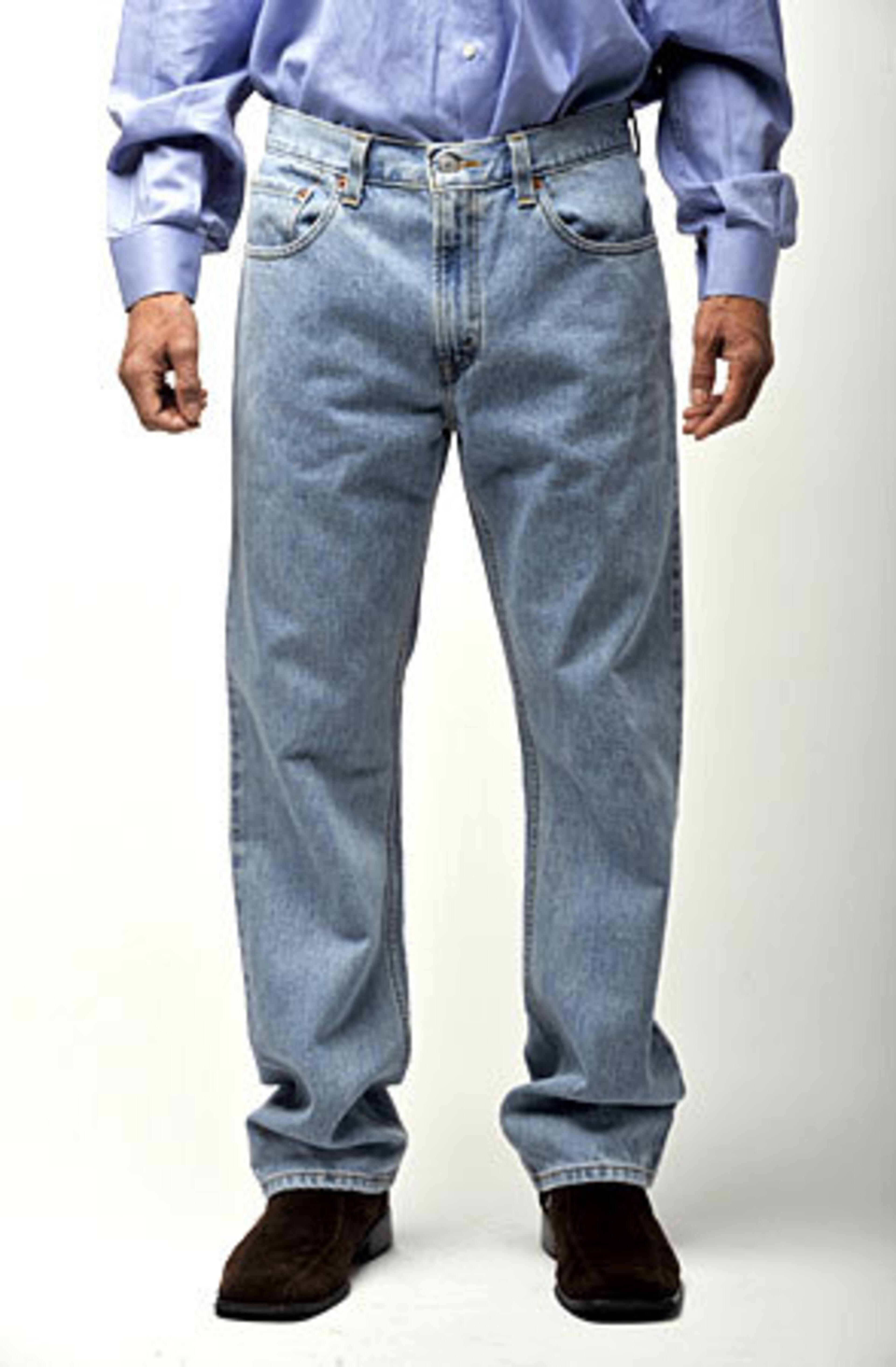 The Problem: The dreaded "dad" jean aka Obama jean has a baggy fit in the thighs and hips, is too high at the waist, and the wash is too light.