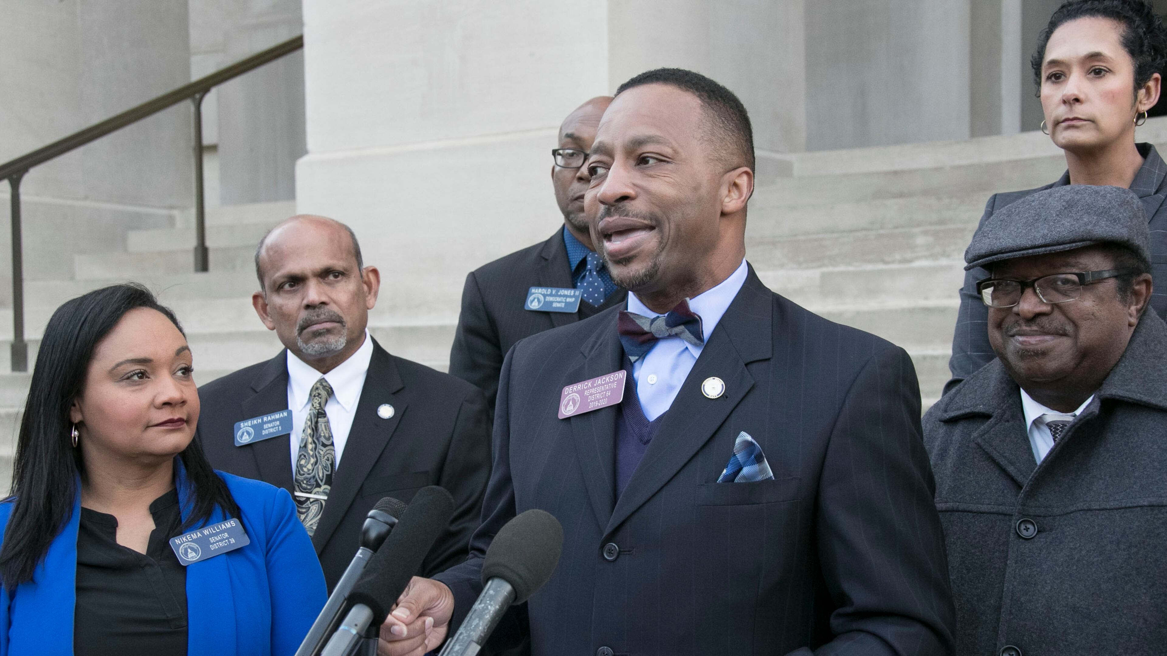 Democratic state Rep. Derrick Jackson has introduced House Bill 1159, which seeks to disqualify Donald Trump from the state's presidential ballot under the insurrection clause of the U.S. Constitution. Bob Andres / robert.andres@ajc.com