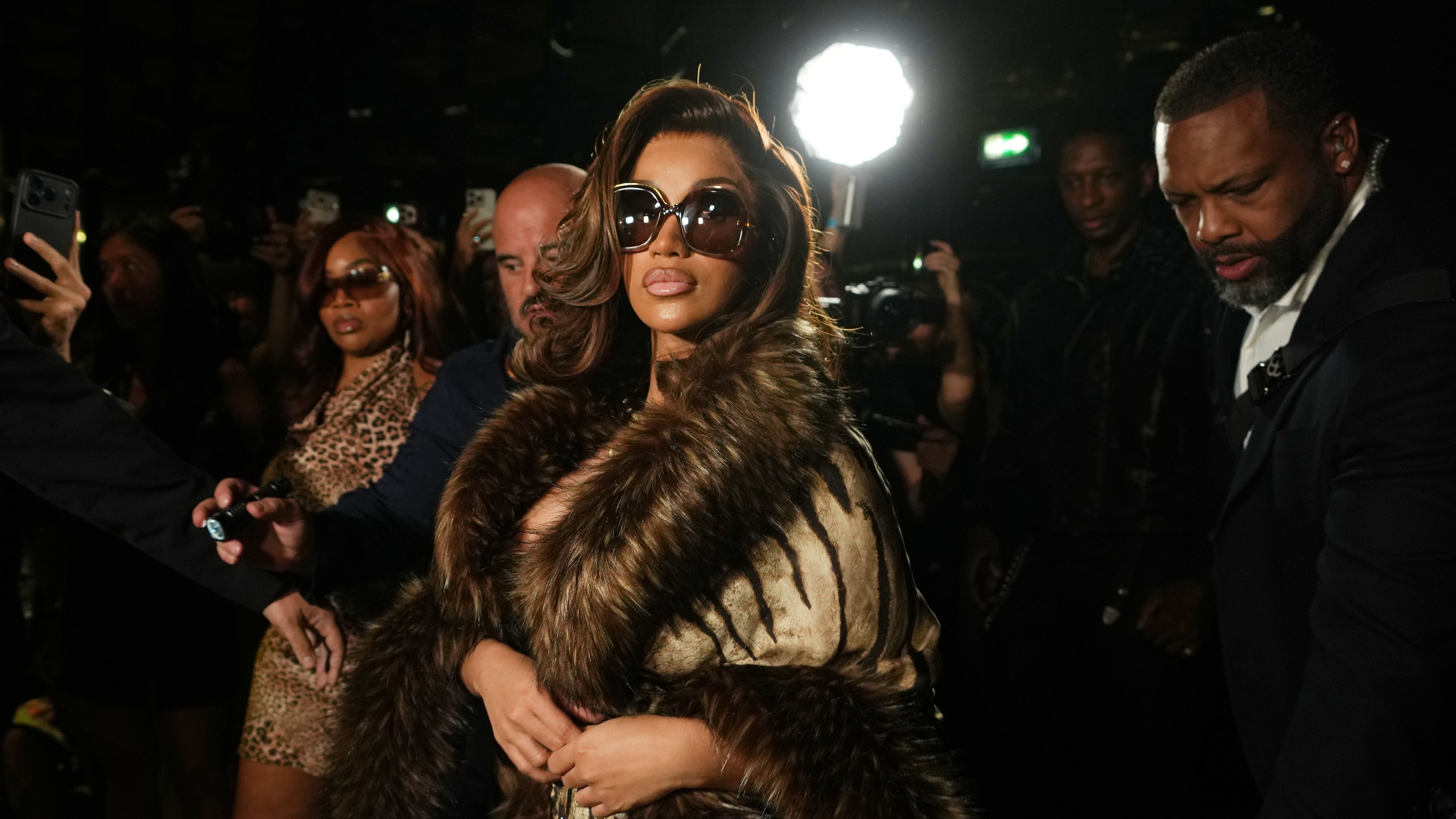 Cardi B attends the Roberto Cavalli women's Spring-Summer 2027 fashion show, in Milan, Italy, Thursday, Sept. 24, 2026. (AP Photo/Luca Bruno)