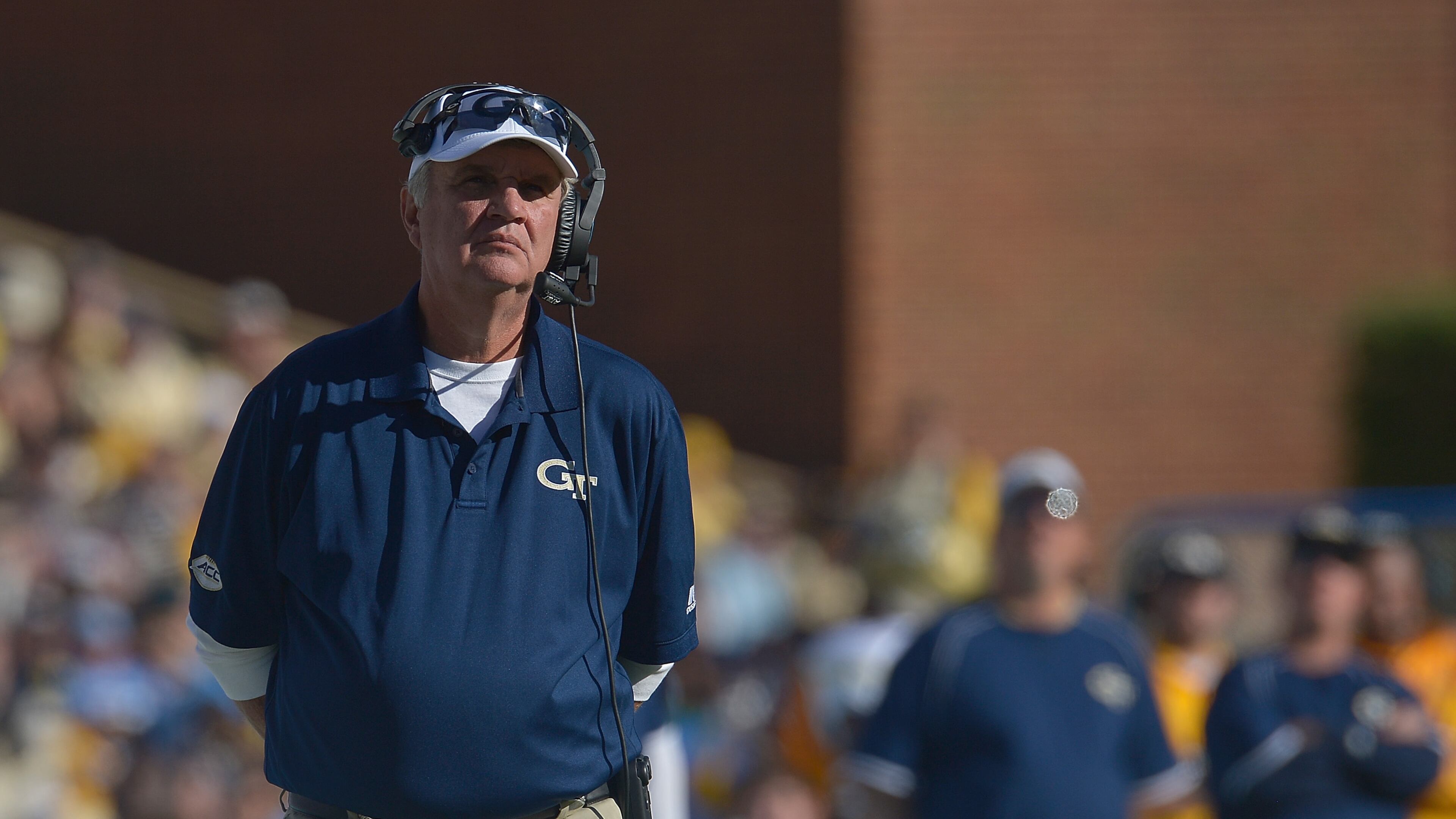 Georgia Tech coach Paul Johnson watches his team play against the North Carolina Tar Heels during the game at Kenan Stadium on November 5, 2016 in Chapel Hill, North Carolina. North Carolina won 48-20. (Photo by Grant Halverson/Getty Images)