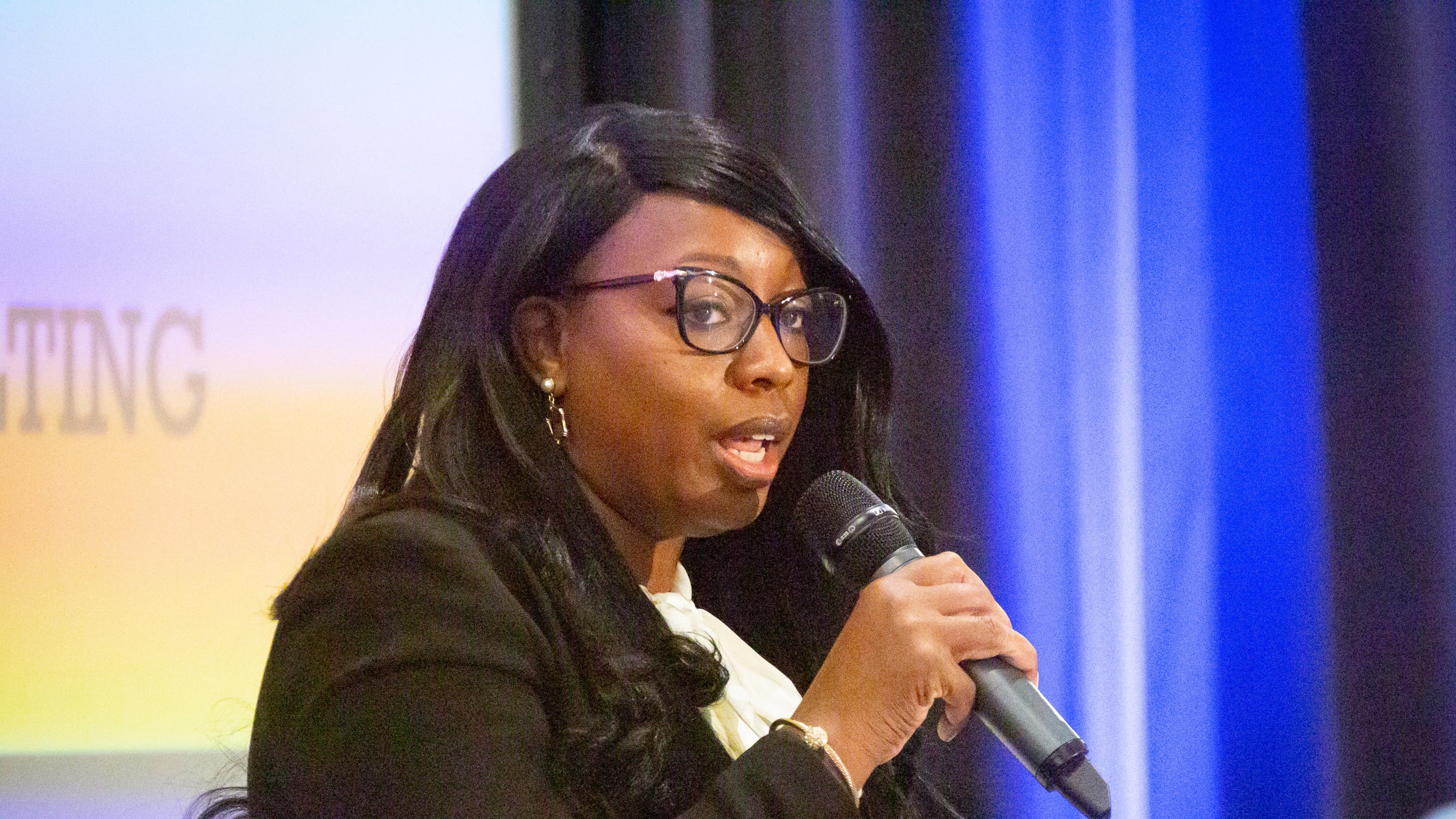County commission chair Nicole Love Hendrickson talks at a Fireside chat at the Crowne Plaza at Ravinia in Atlanta. STEVE SCHAEFER FOR THE ATLANTA JOURNAL-CONSTITUTION AJC FILE PHOTO