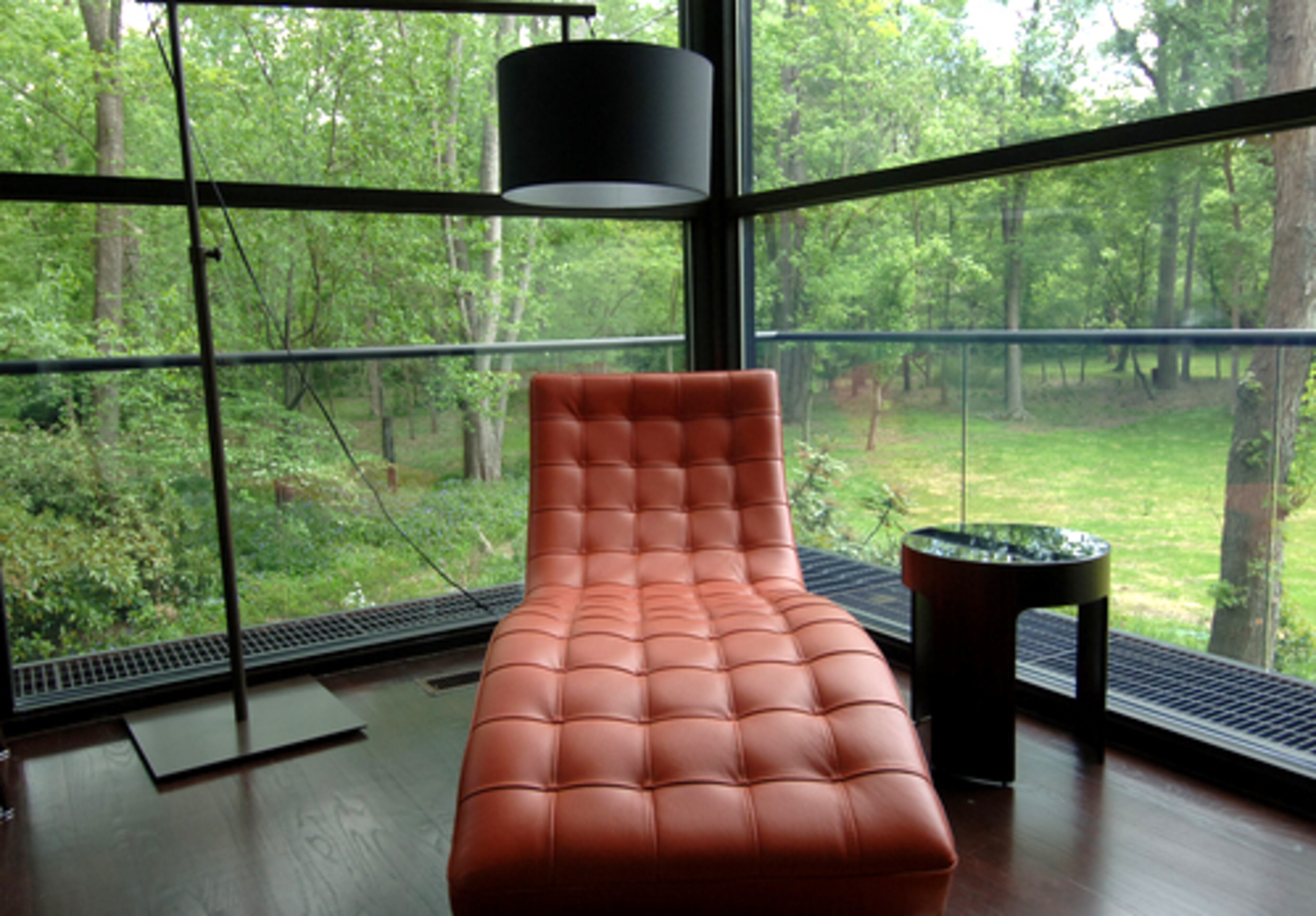 A quiet corner in the living room. "I wanted it to open up and embrace the landscape," Nicholson said of the design.