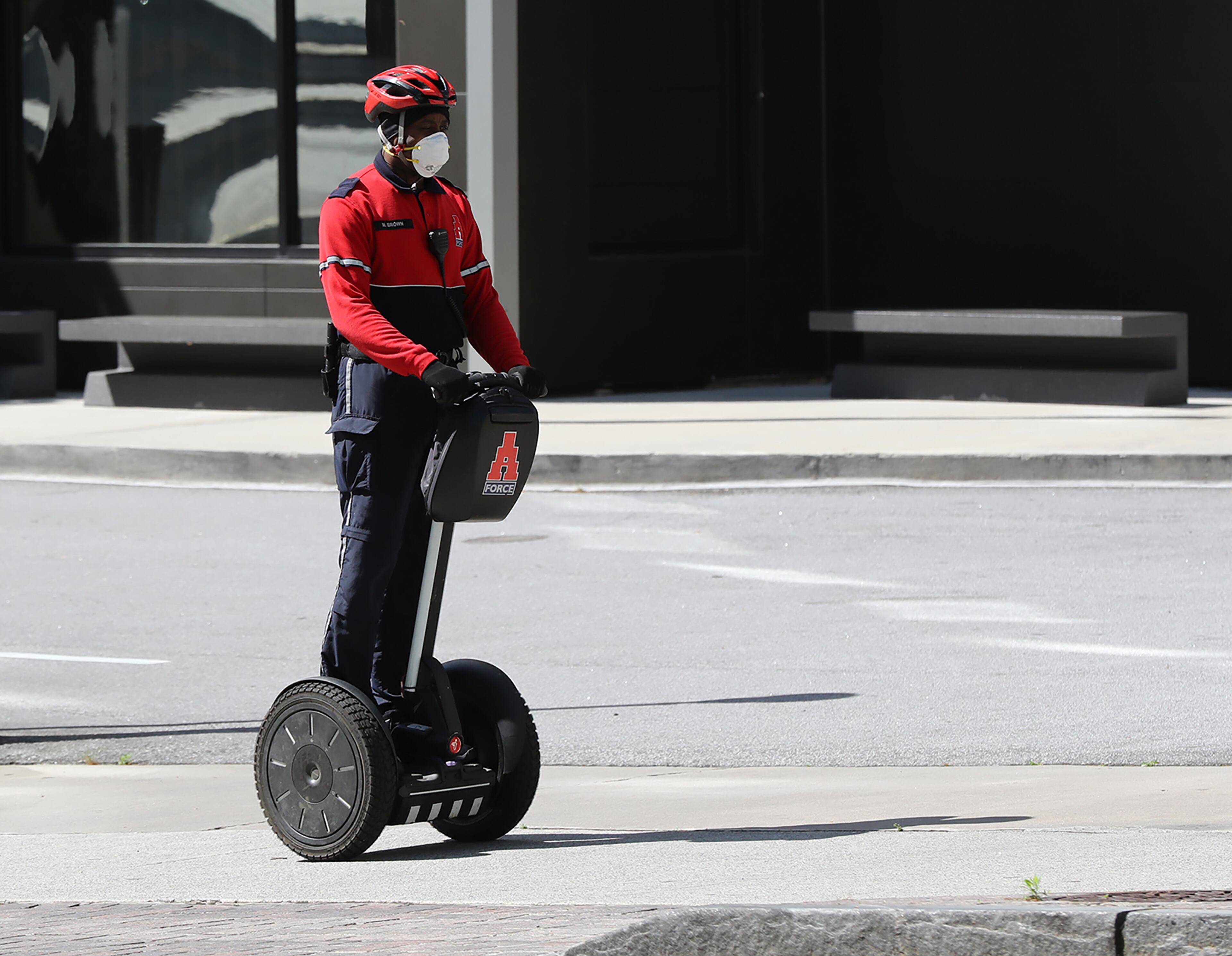 April 9, 2020 Atlanta: A Atlanta police officer patrols the clean and empty streets of the city on Thursday, April 9, 2020, in Atlanta. For the past year, Atlanta residents and city leaders have complained about scooters lying in sidewalks and roadways leading to increased safety concerns for pedestrians and wheelchair users. Despite Atlantaâs efforts to manage the problem, it seems all it took was widespread virus. Curtis Compton ccompton@ajc.com