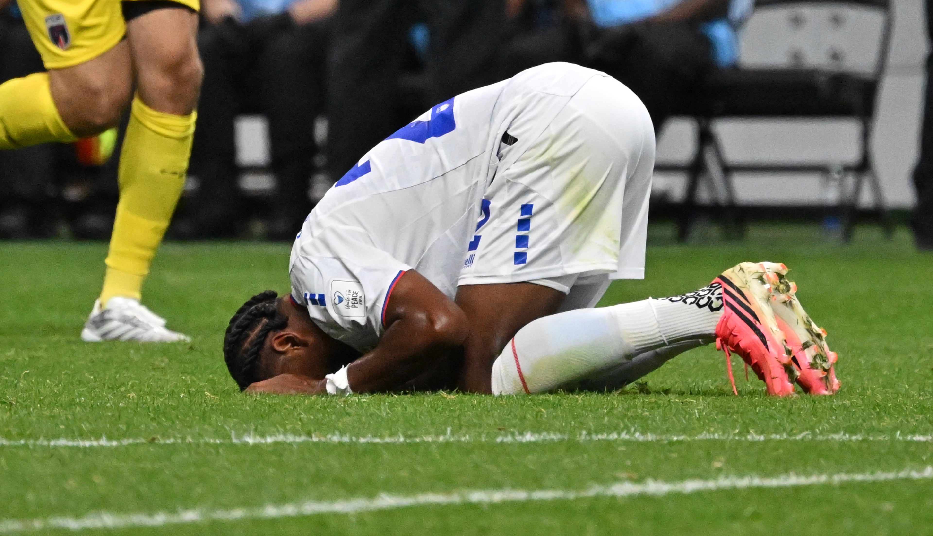 Cape Verde's Steven Moreira (22) celebrates a 0-0 draw with Spain in Group H match at Atlanta Stadium (Mercedes-Benz Stadium) on Monday, June 15, 2026. (Hyosub Shin/AJC)