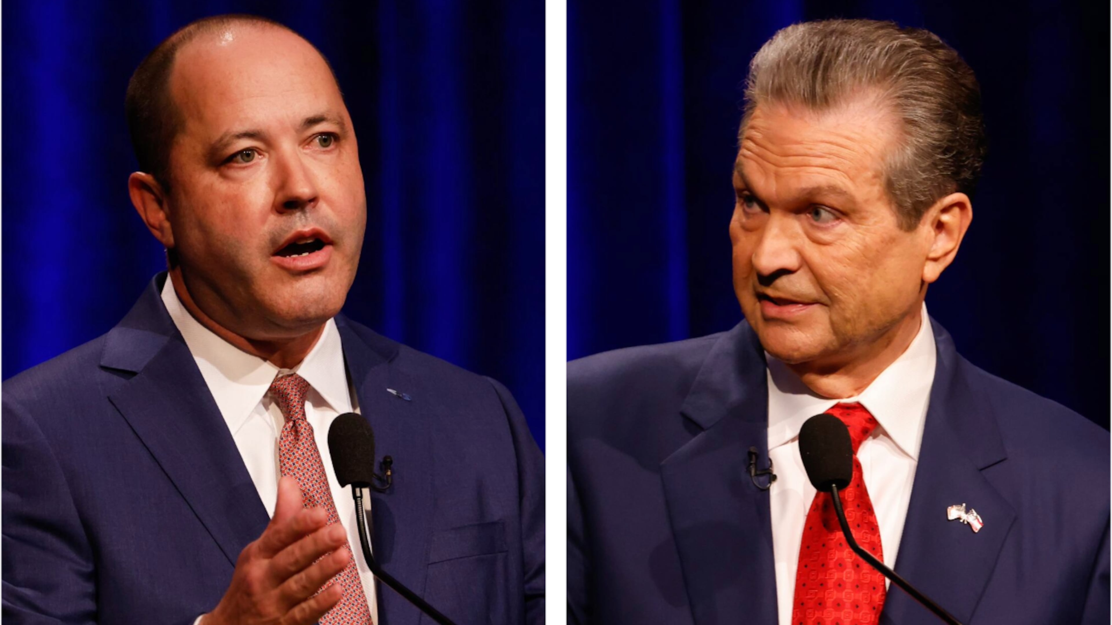 Georgia Attorney General and GOP gubernatorial candidate Chris Carr (left) and Republican rival Rick Jackson. (Arvin Temkar/AJC)