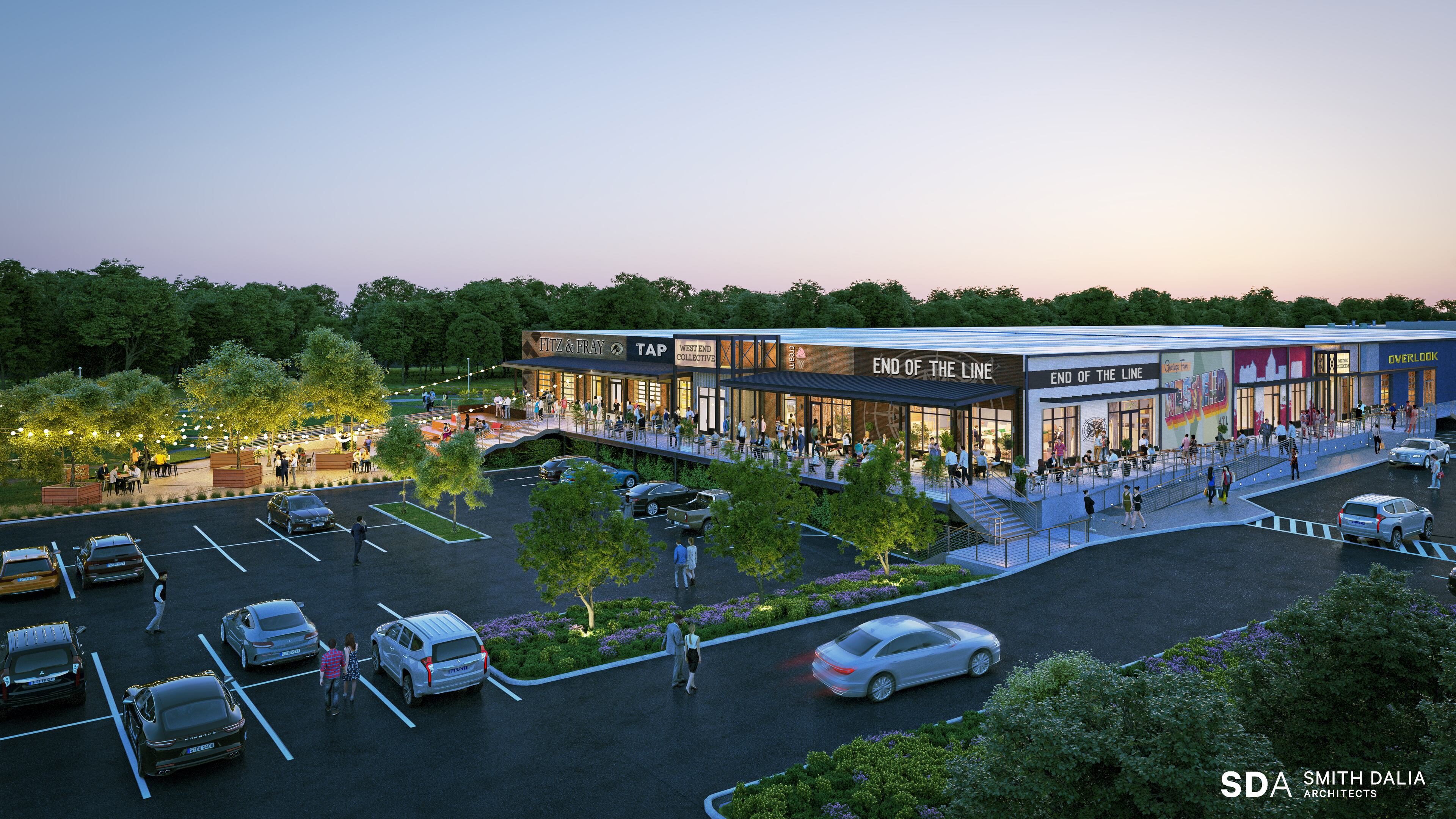 A rendering of the food hall at Lee+ White in West End.