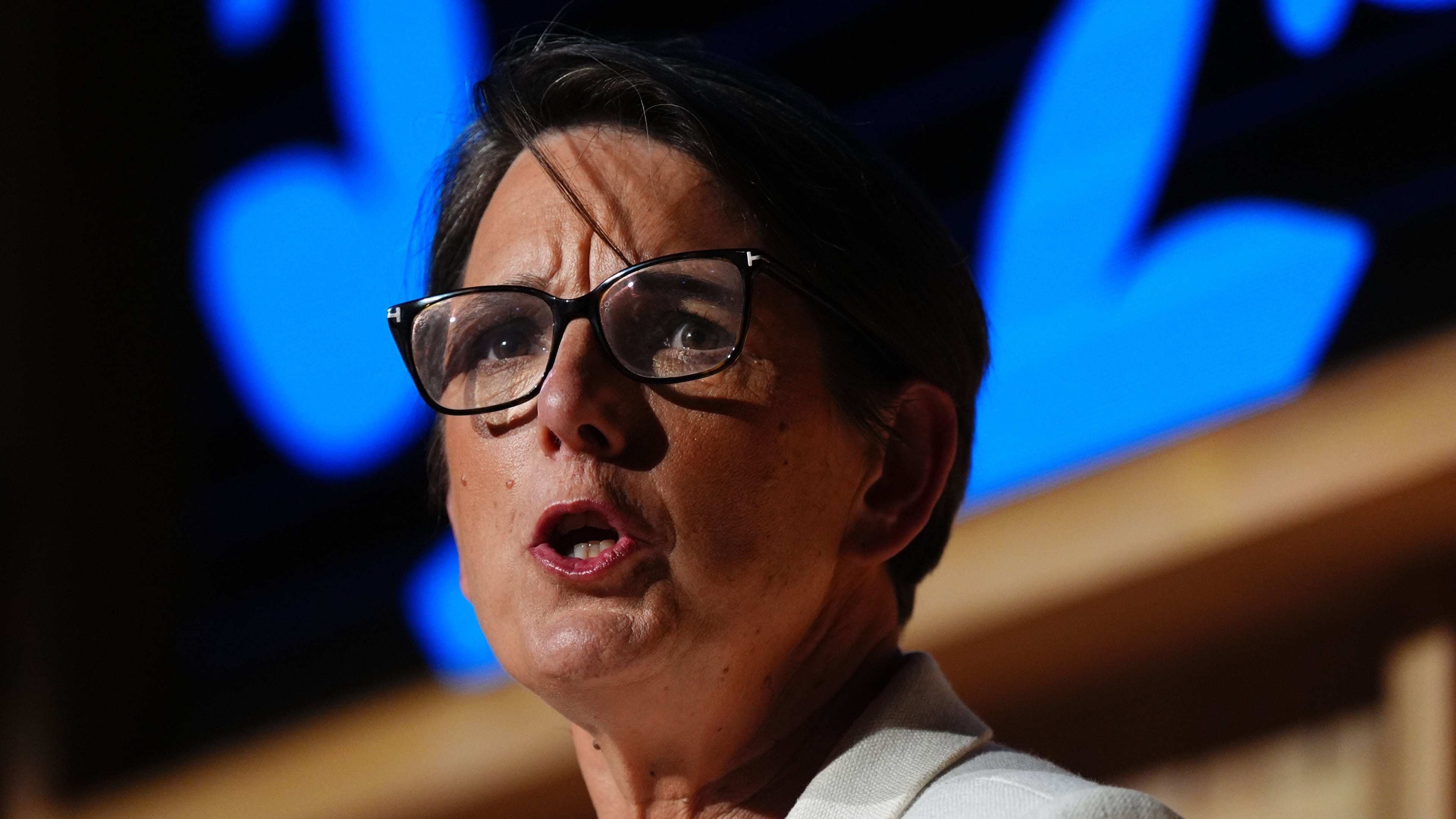 Director of GCHQ Anne Keast-Butler delivers her inaugural annual lecture Wednesday, May 27, 2026, at Bletchley Park, Buckinghamshire, Britain. (Jacob King/PA via AP)