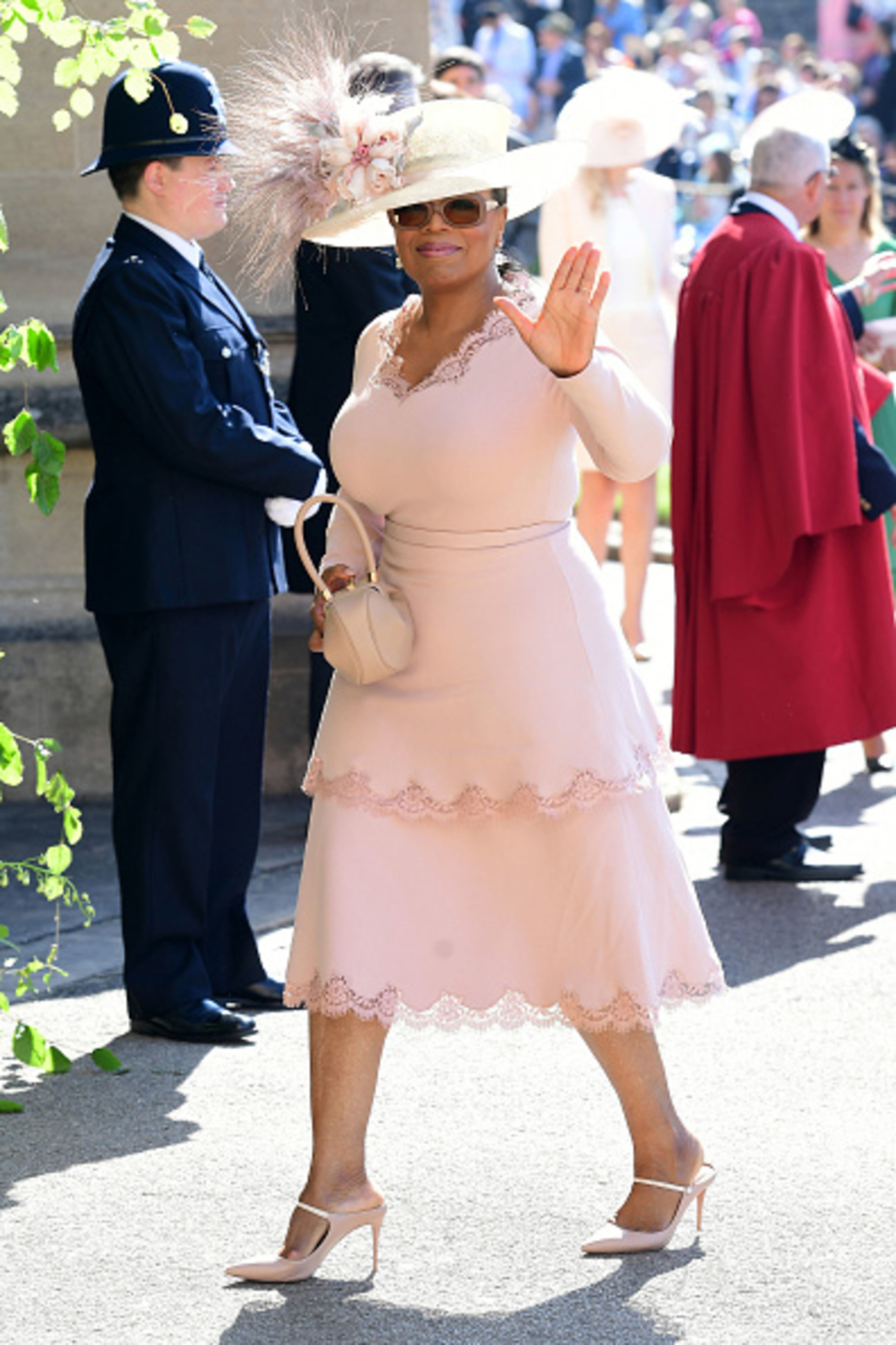 WINDSOR, UNITED KINGDOM - MAY 19: Oprah Winfrey arrives at St George's Chapel at Windsor Castle before the wedding of Prince Harry to Meghan Markle on May 19, 2018 in Windsor, England. (Photo by Ian West - WPA Pool/Getty Images)