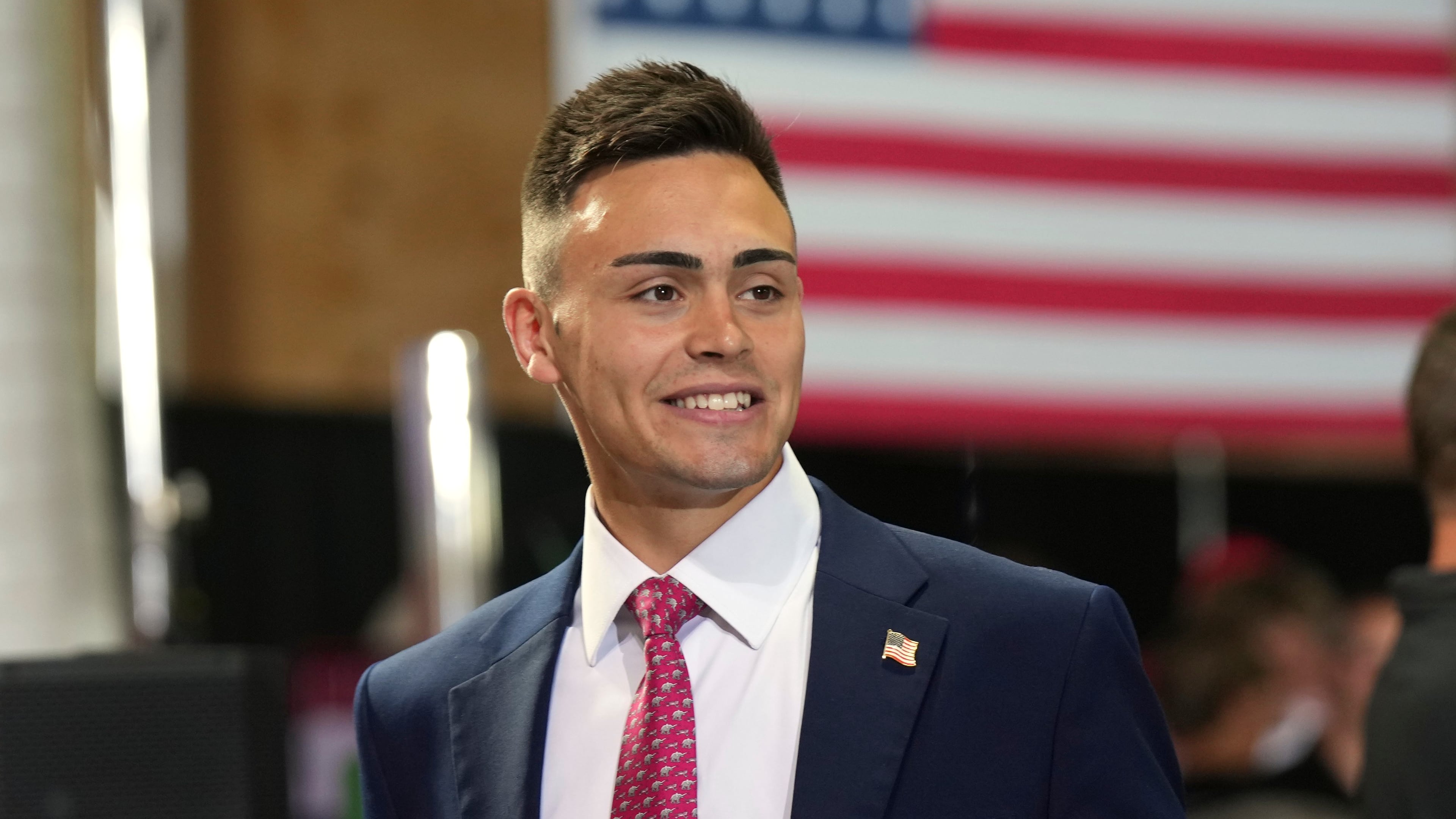 FILE - Michael Alfonso, a House candidate from Wisconsin, attends an event before President Donald Trump arrives to speak, Friday, June 5, 2026, in Chippewa Falls, Wis. (AP Photo/Glen Stubbe, File)