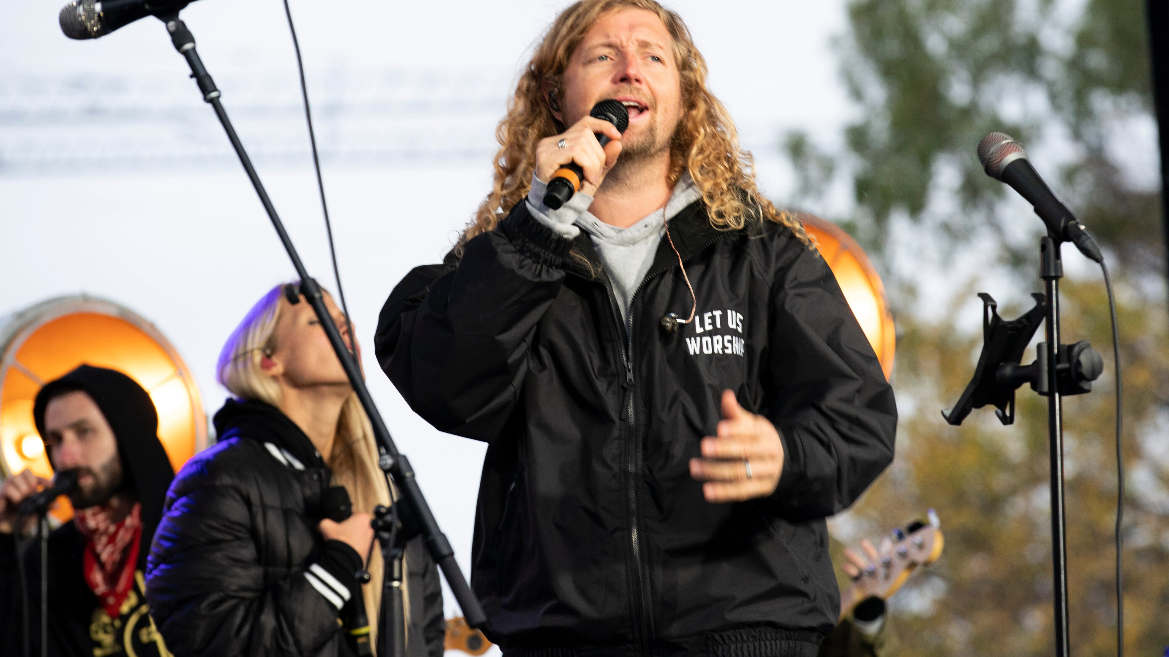 FILE - Christian musician Sean Feucht, of California, preaches to the crowd during a rally at the National Mall in Washington, Oct. 25, 2020. (AP Photo/Jose Luis Magana, File)