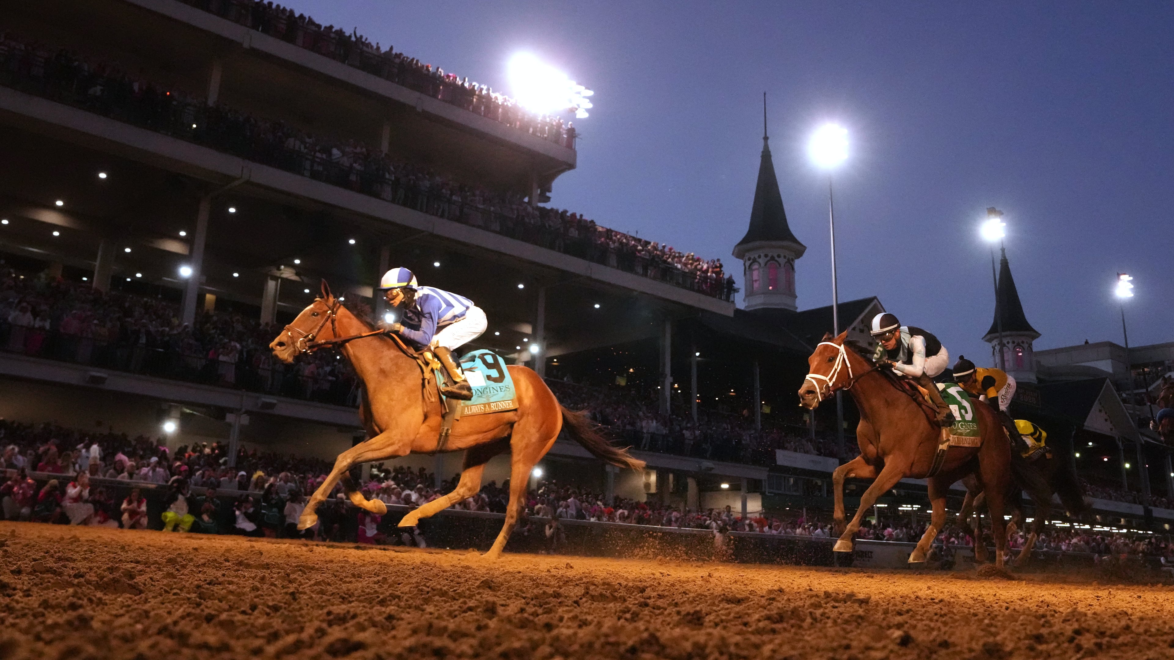 Always a Runner (9) ridden by Jose L. Ortiz wins the 152nd running of the Kentucky Oaks horse race at Churchill Downs, Friday, May 1, 2026, in Louisville, Ky. (AP Photo/Abbie Parr)