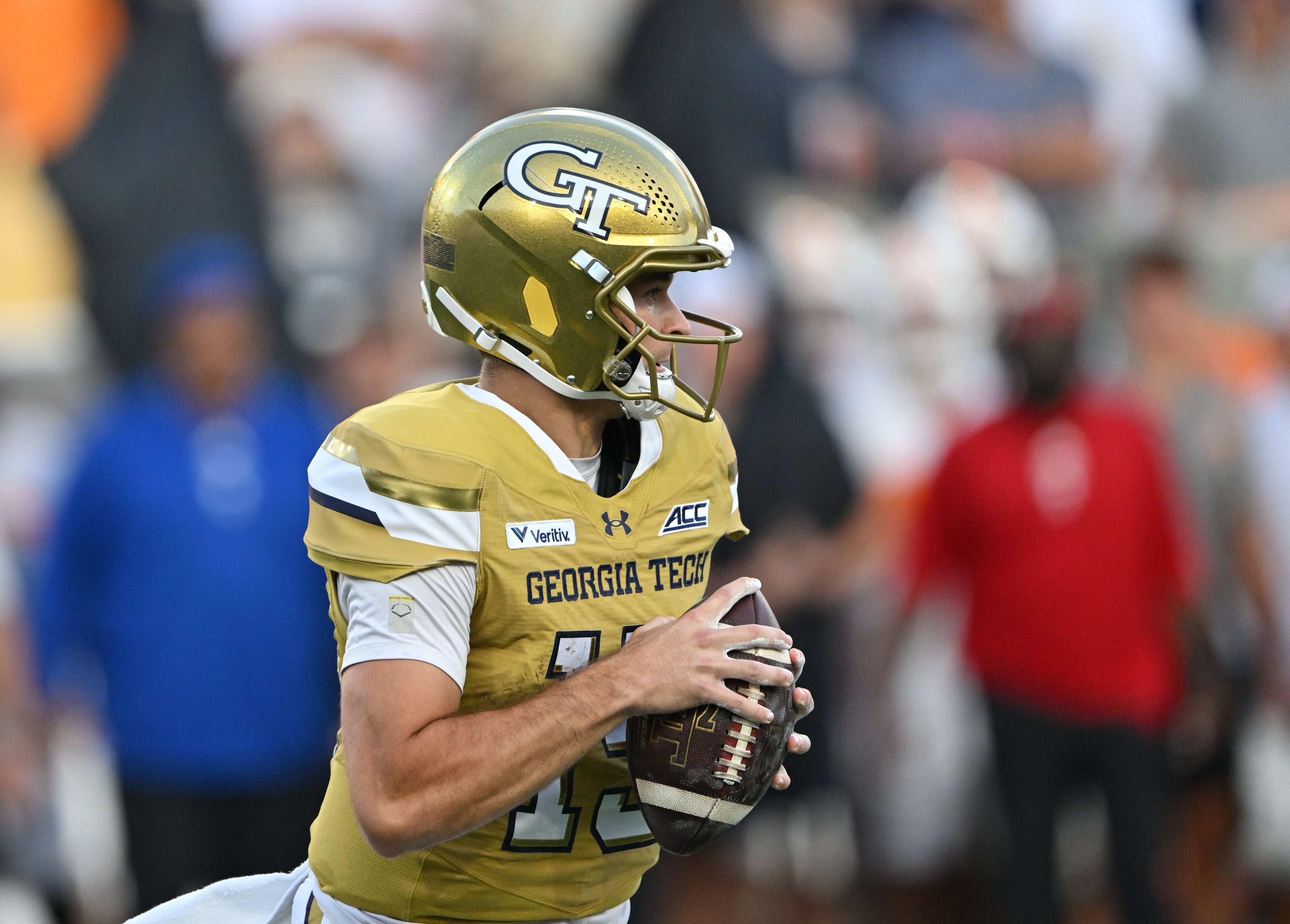 Georgia Tech quarterback Alberto Mendoza prepares to get off a pass during the first half against Tennessee at Bobby Dodd Stadium on Saturday, Sept. 12, 2026, in Atlanta. (Hyosub Shin/AJC)