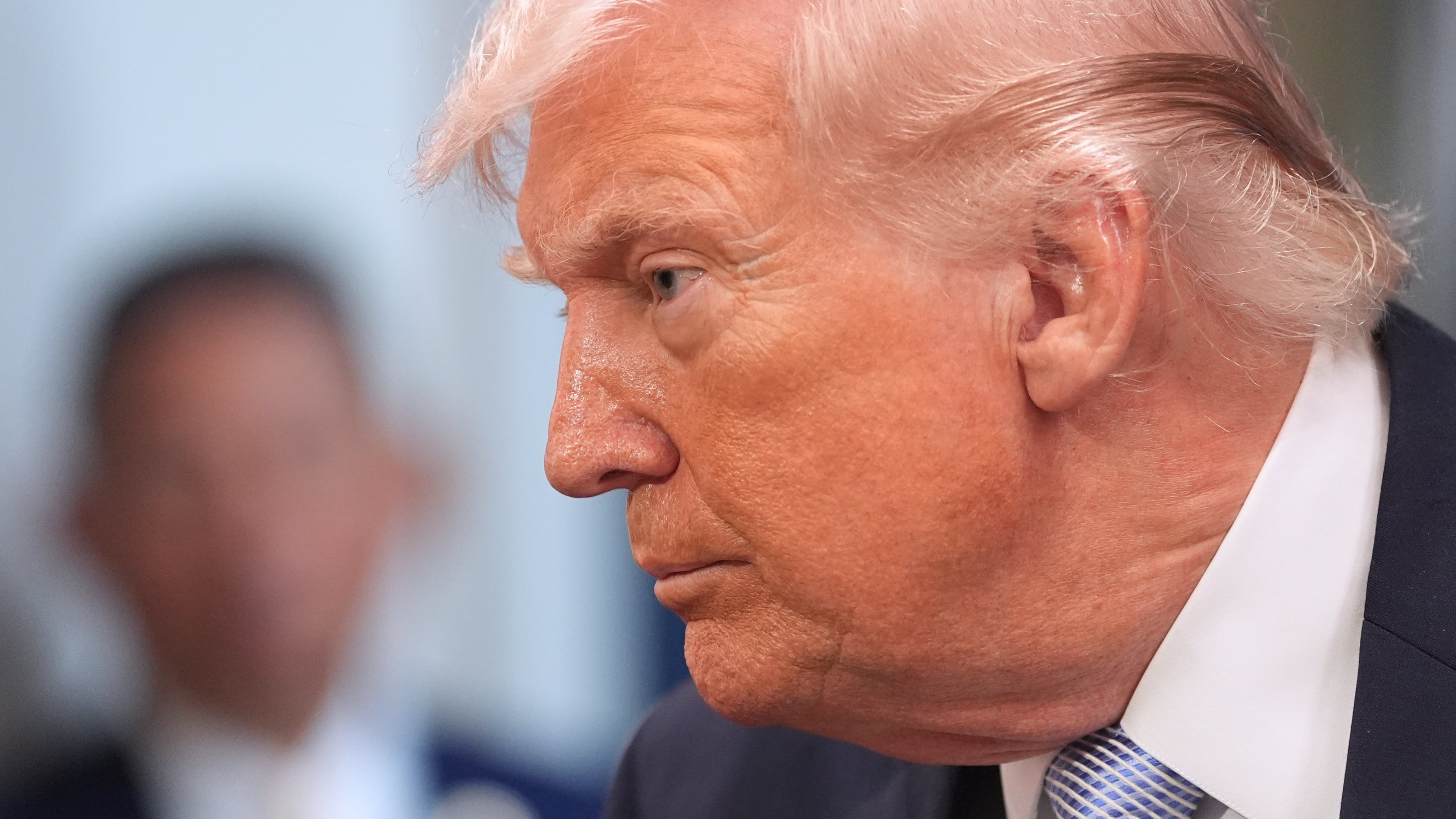 President Donald Trump speaks with reporters in the James Brady Press Briefing Room at the White House, Monday, April 6, 2026, in Washington. (AP Photo/Alex Brandon)
