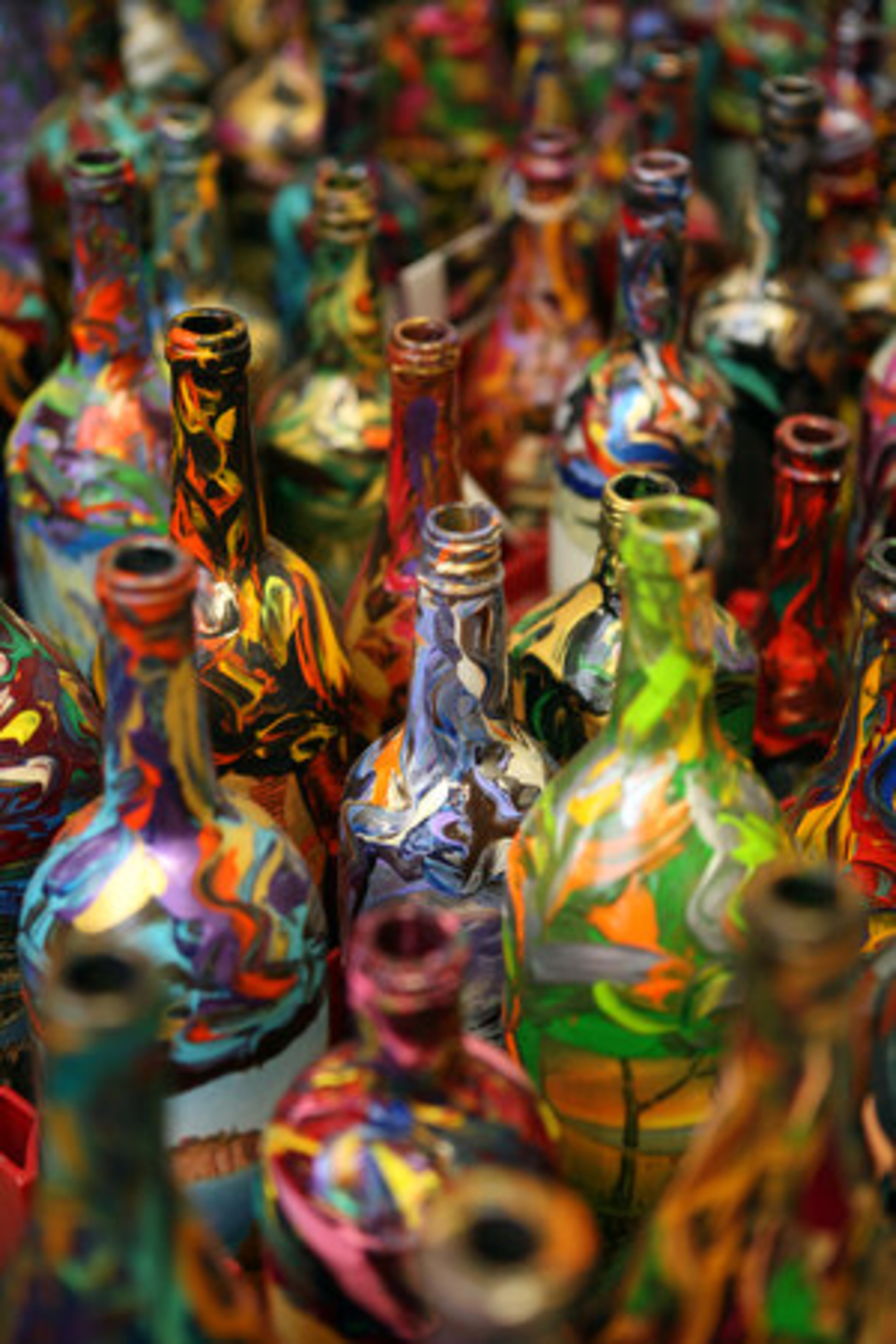 Wildly colorful bottles fill the basement of Eddie King's Brookhaven home.
