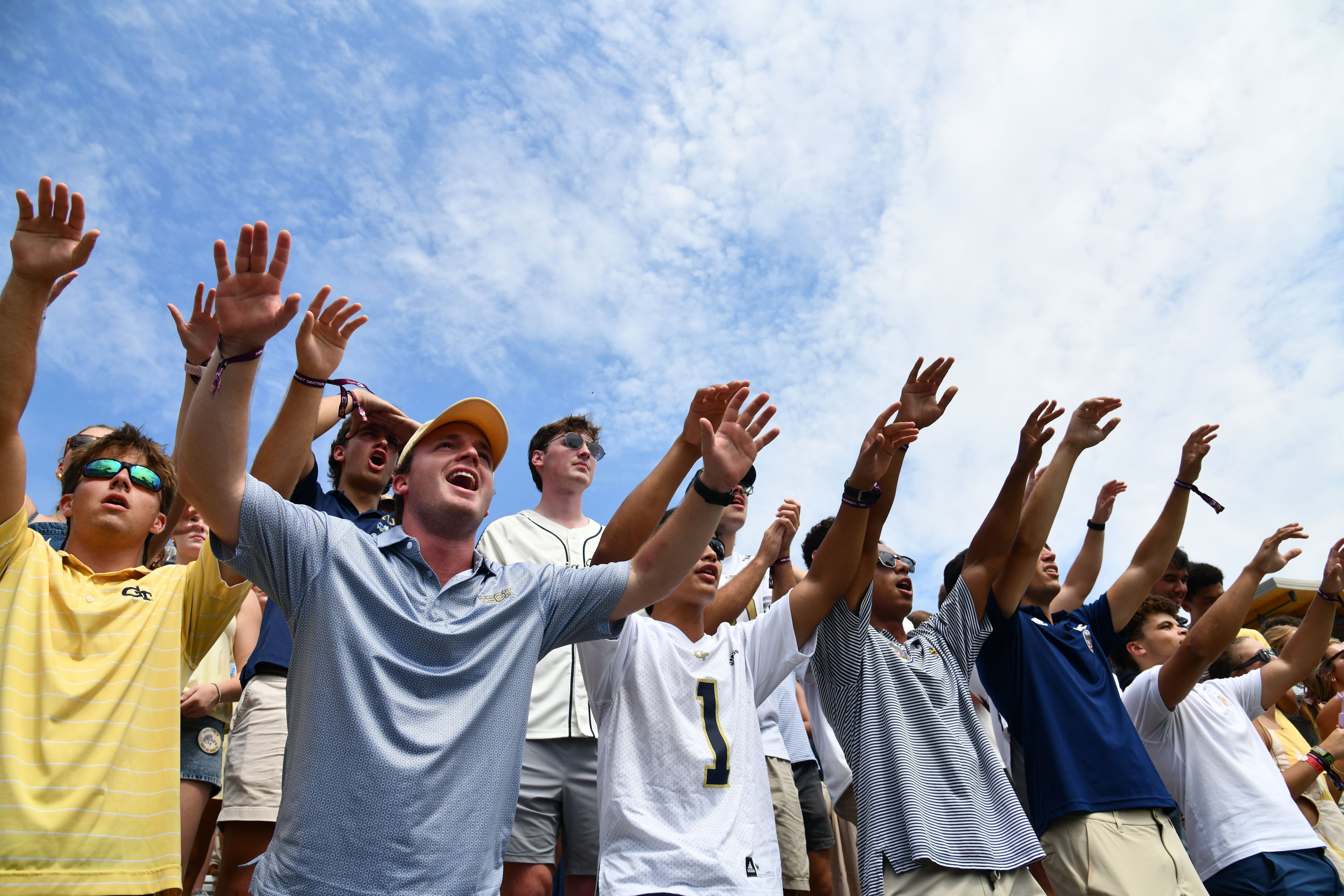 Georgia Tech fans cheer during the first half in an NCAA college football game at Bobby Dodd Stadium on Saturday, Sept. 19, 2026, in Atlanta. (Hyosub Shin/AJC)