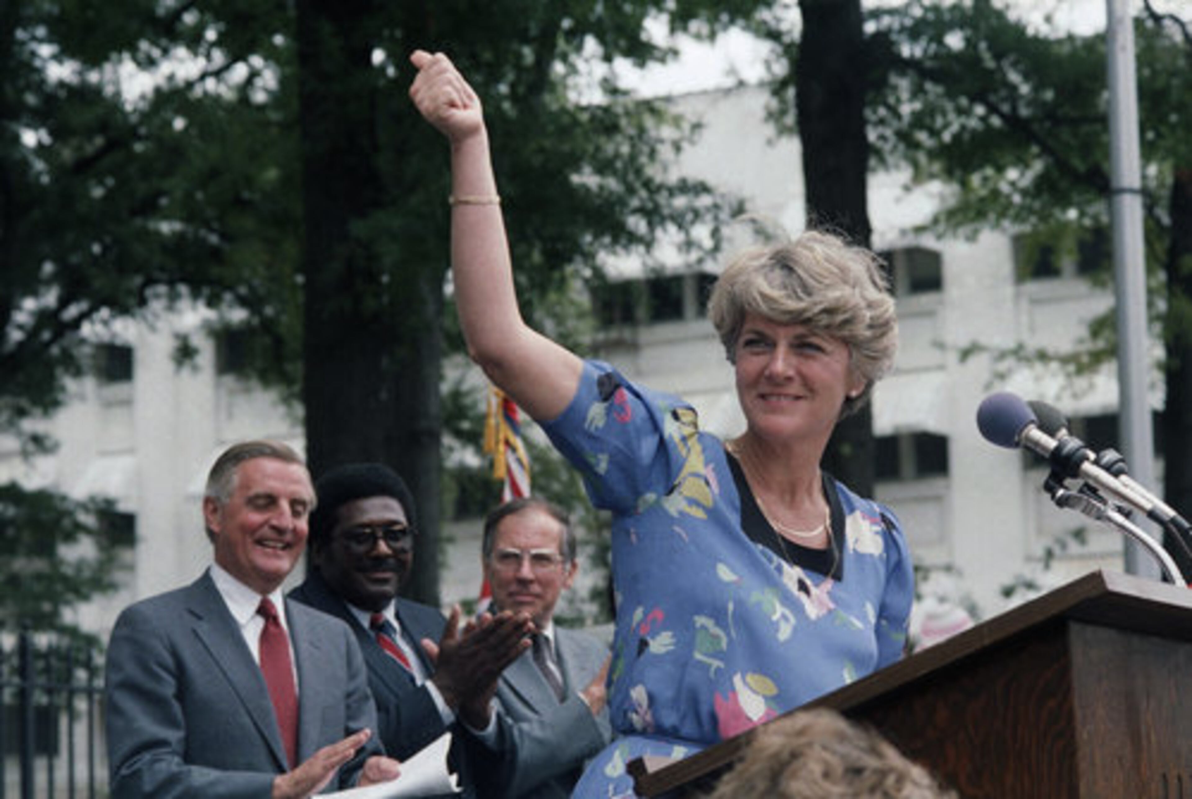 Democratic vice presidential candidate Geraldine Ferraro and presidential candidate Walter Mondale kick off their 1984 campaign in Jackson, Miss., In this Aug. 1, 1984 file picture.