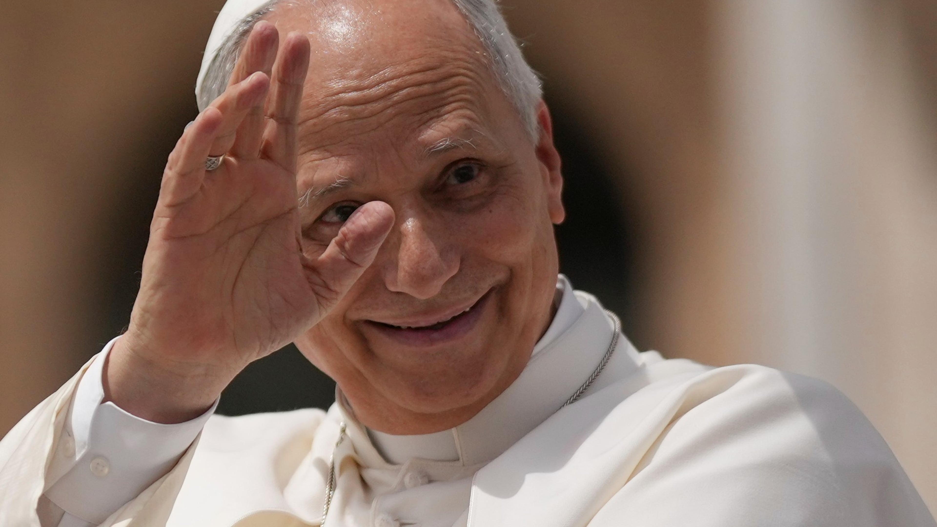Pope Leo XIV waves as he leaves after his weekly general audience in St. Peter's Square at The Vatican, Wednesday, June 3, 2026. (AP Photo/Andrew Medichini)