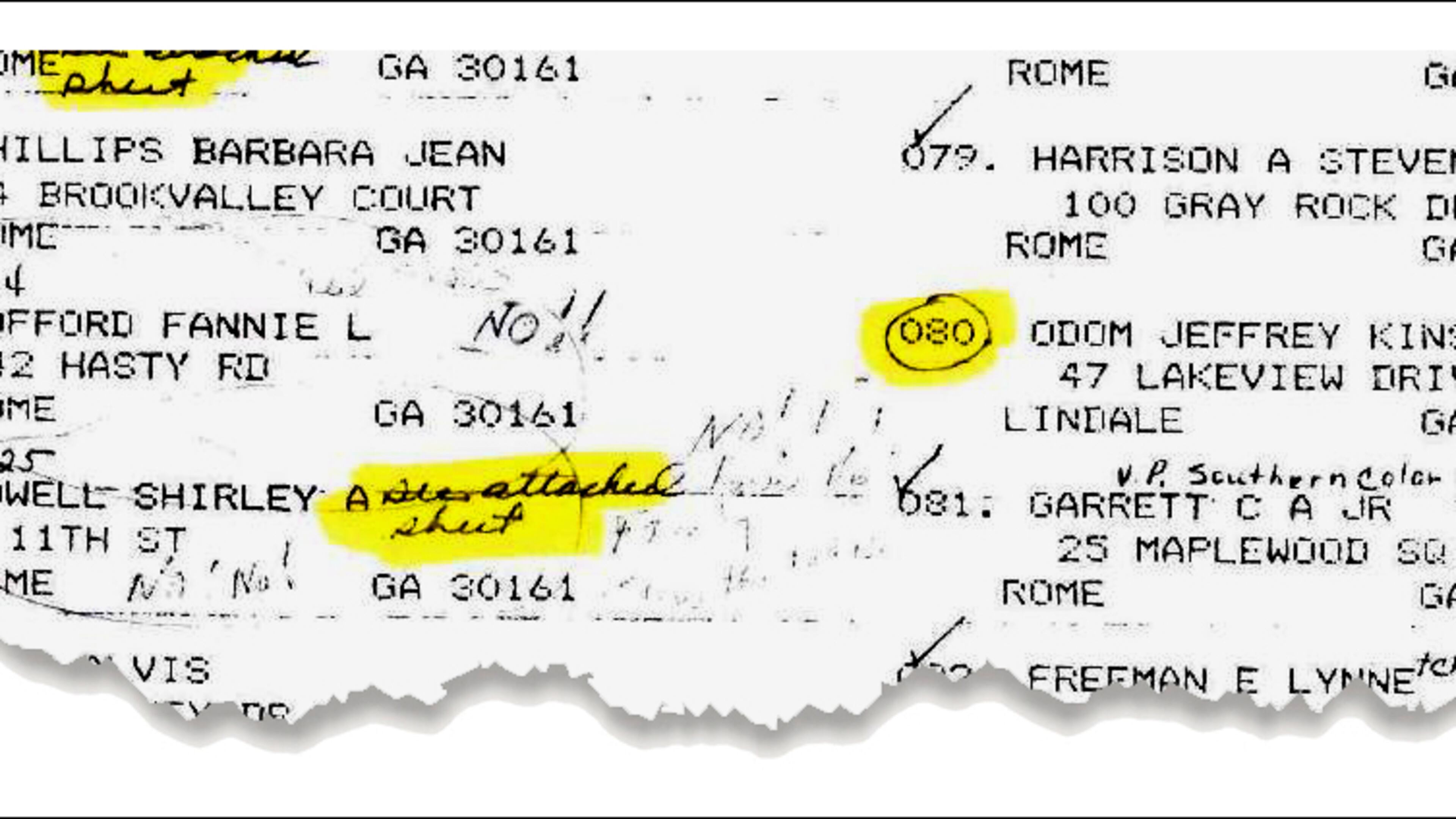 This is a detail from the prosecutor’s list of potential jurors in the Timothy Tyrone Foster case. African-American jurors were noted as “B” and often “No!” handwritten by their names.