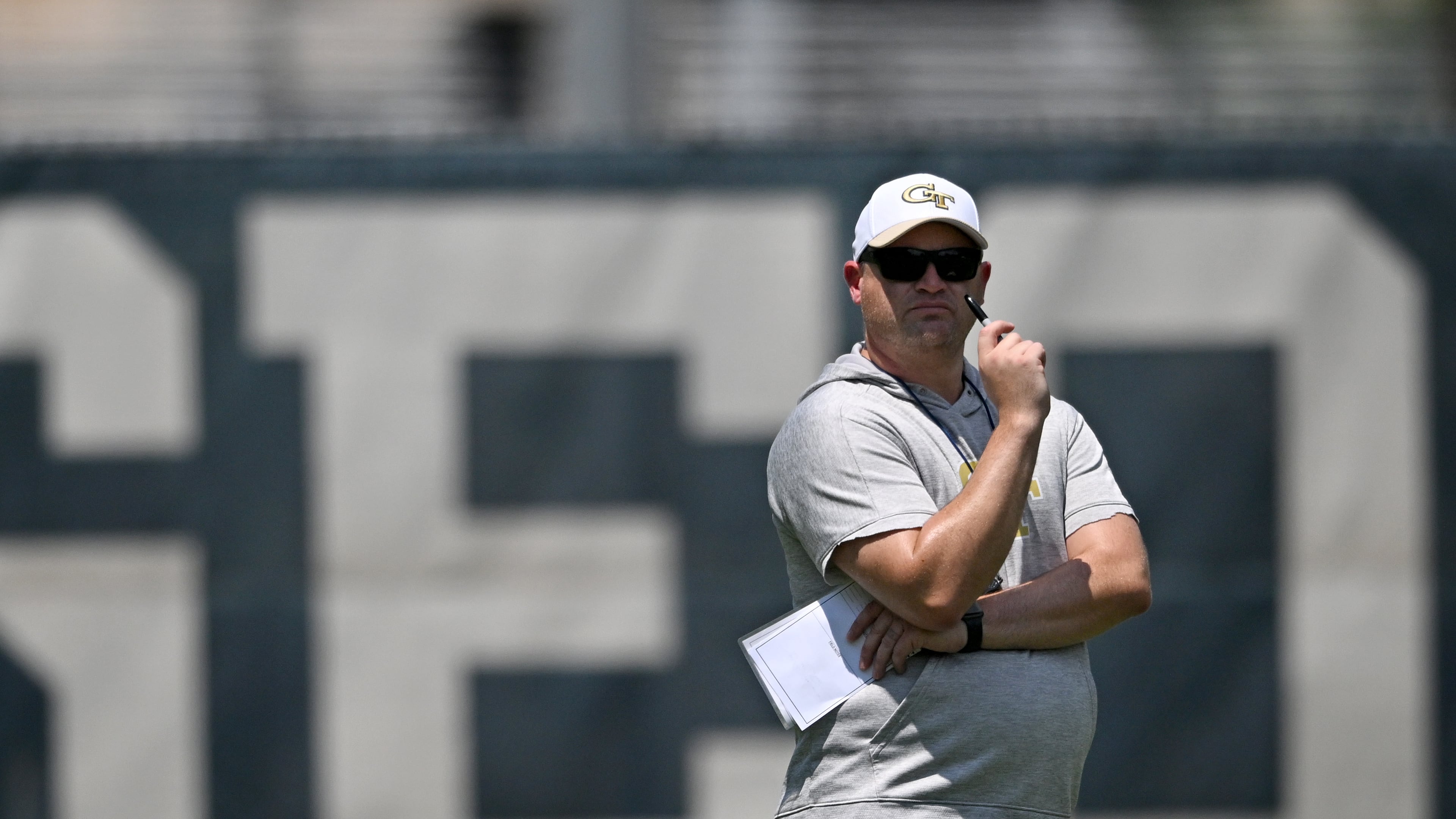 Georgia Tech coach Brent Key and the Yellow Jackets will open the 2023 season Sept. 1 at Mercedes-Benz Stadium against Louisville. (Hyosub Shin / Hyosub.Shin@ajc.com)