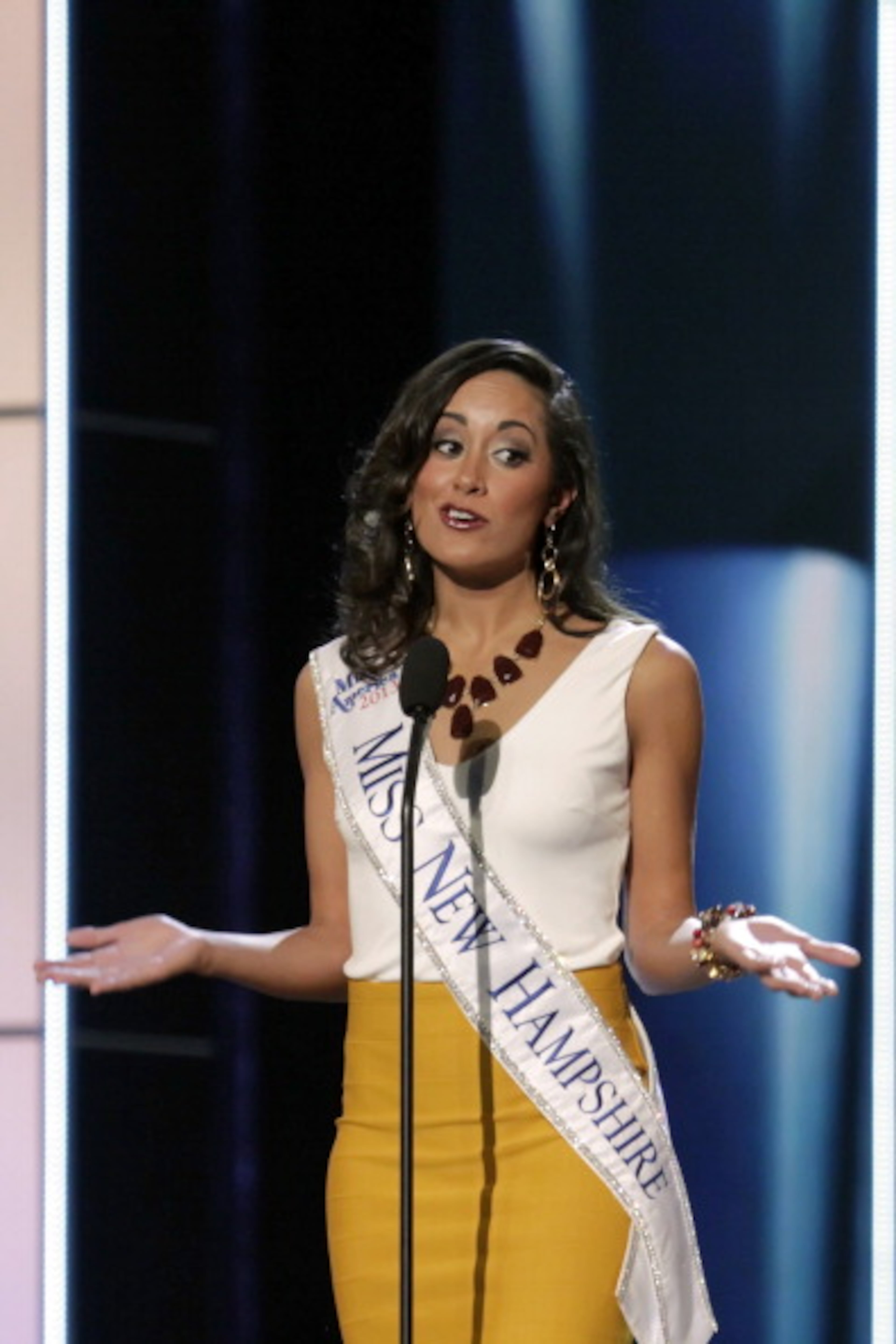 ATLANTIC CITY, NJ - SEPTEMBER 10: Preliminary Talent winner for her vocal performance of "Don't Rain On My Parade," Samantha Russo at the 2014 Miss America Competition - Preliminary Round 1 at Atlantic City Boardwalk Hall on September 10, 2013 in Atlantic City, New Jersey. (Photo by Donald Kravitz/Getty Images)