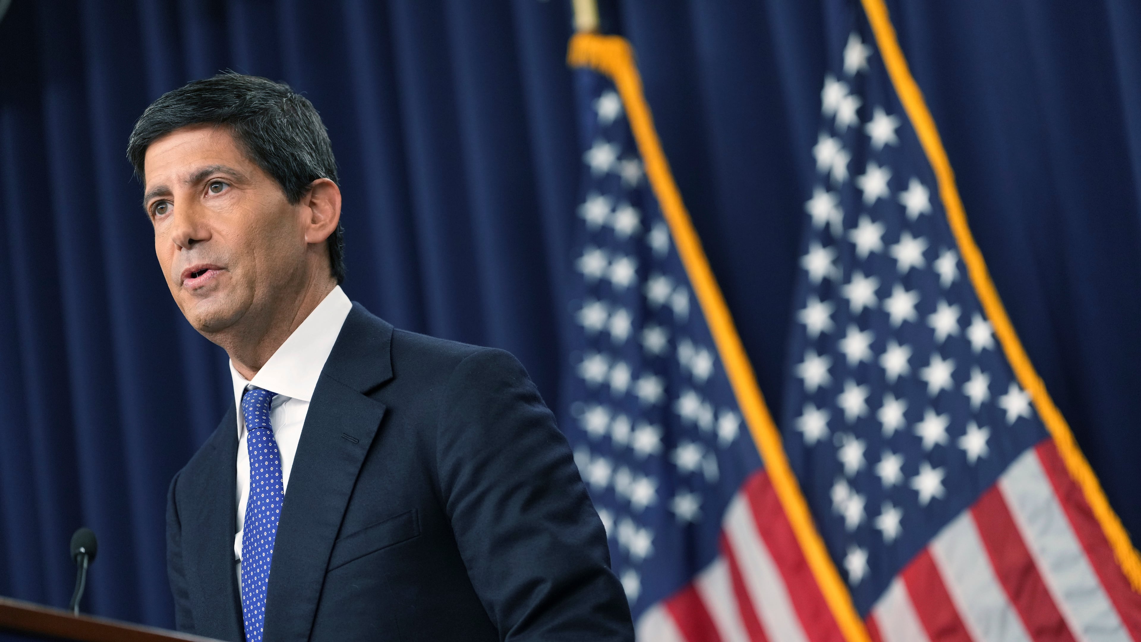 Federal Reserve Board Chairman Kevin Warsh speaks during a news conference at the Federal Reserve in Washington, Wednesday, Sept. 16, 2026. (AP Photo/Mark Schiefelbein)