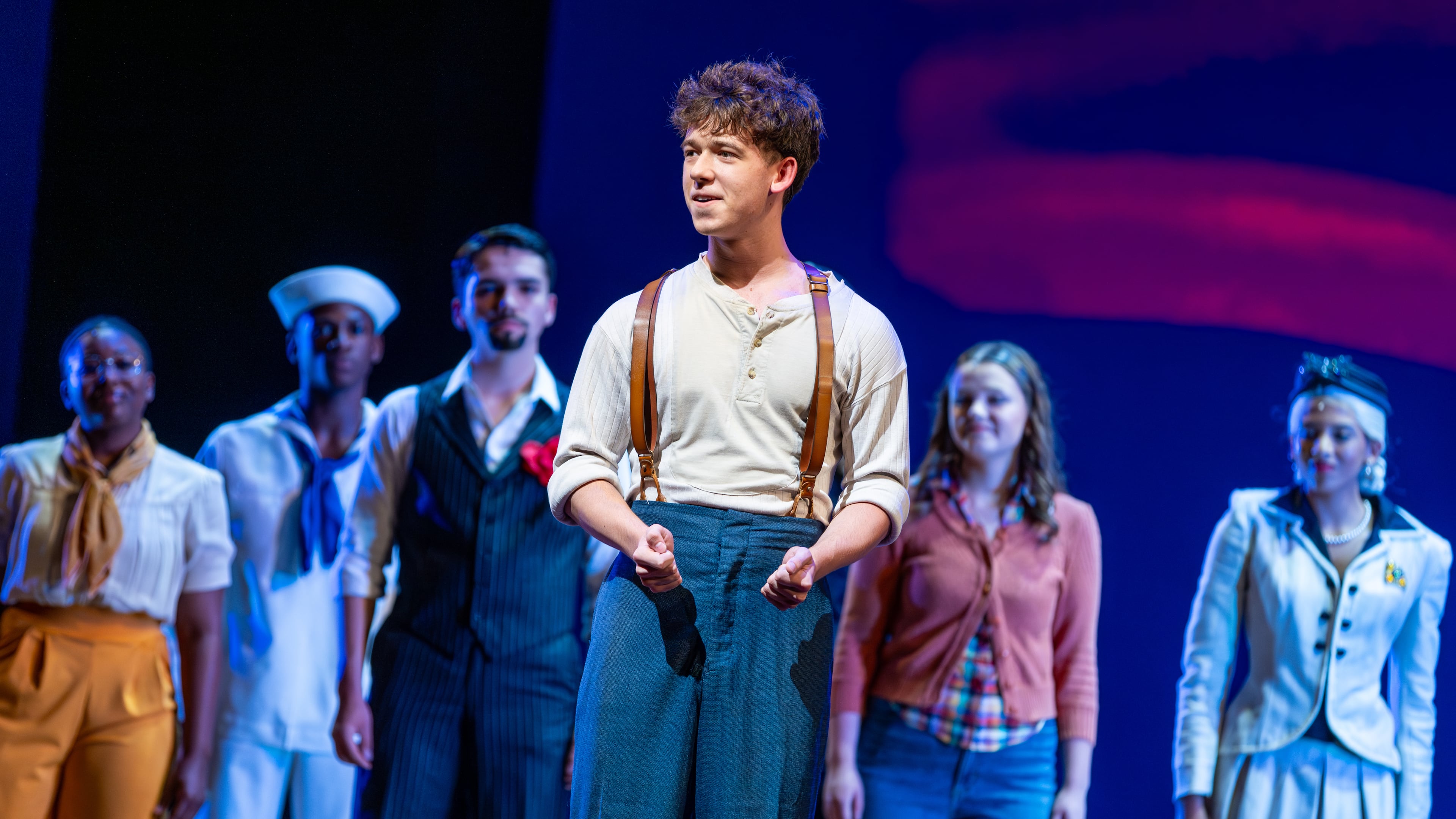 Jake James from Milton High School performs as Leo Frank in a scene from "Parade" during the Jimmy Awards finals at Broadway’s Minskoff Theatre. (Photo courtesy of the Jimmy Awards/Tricia Baron)