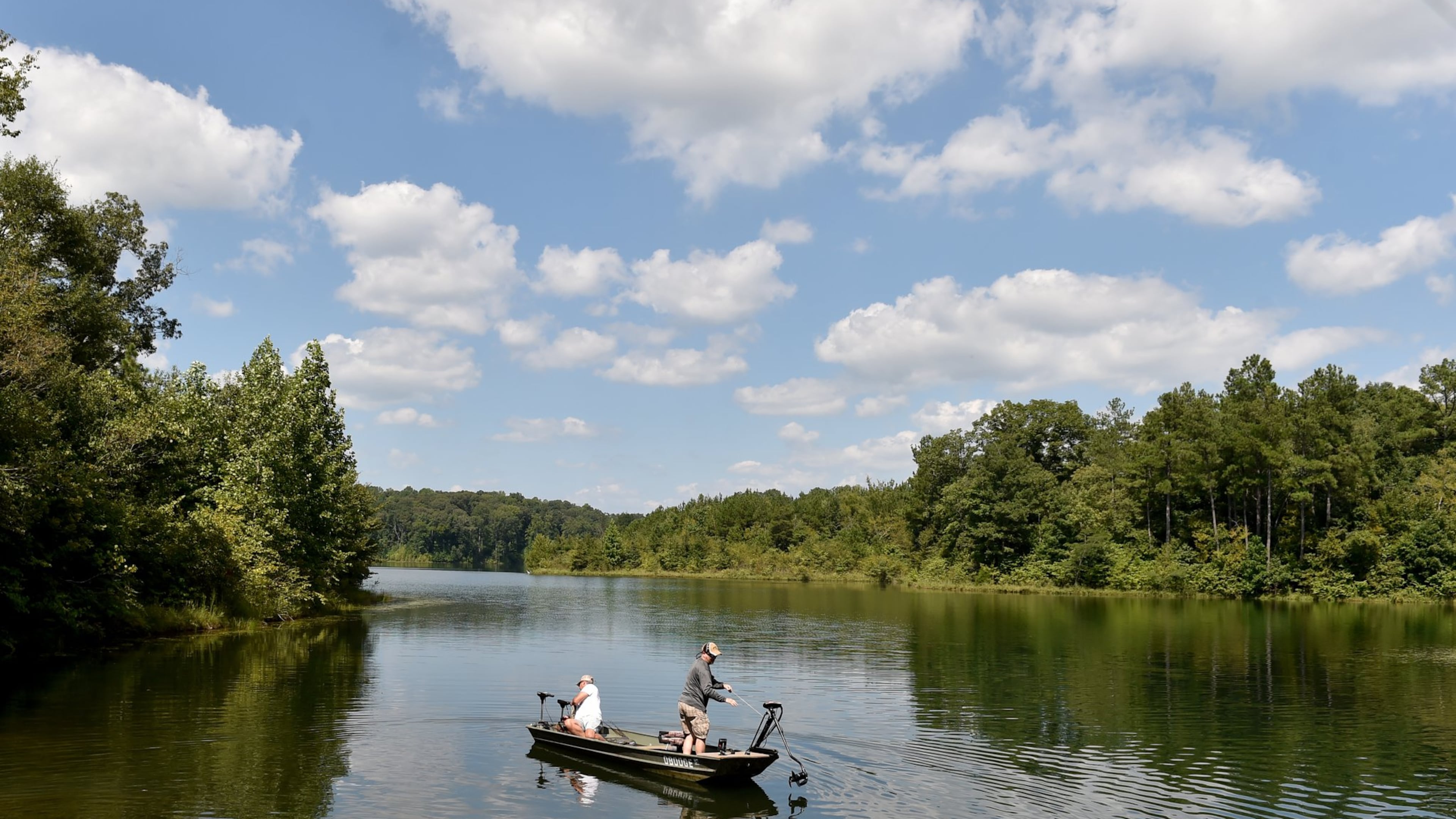 Fisherman on the Cedar Creek Reservoir. Backers of the proposed Glades Reservoir, which would be located north of the current Cedar Creek Reservoir, have argued population growth in the region would make the project necessary. However, new population projections show the area growing much slower than anticipated. BRANT SANDERLIN/BSANDERLIN@AJC.COM