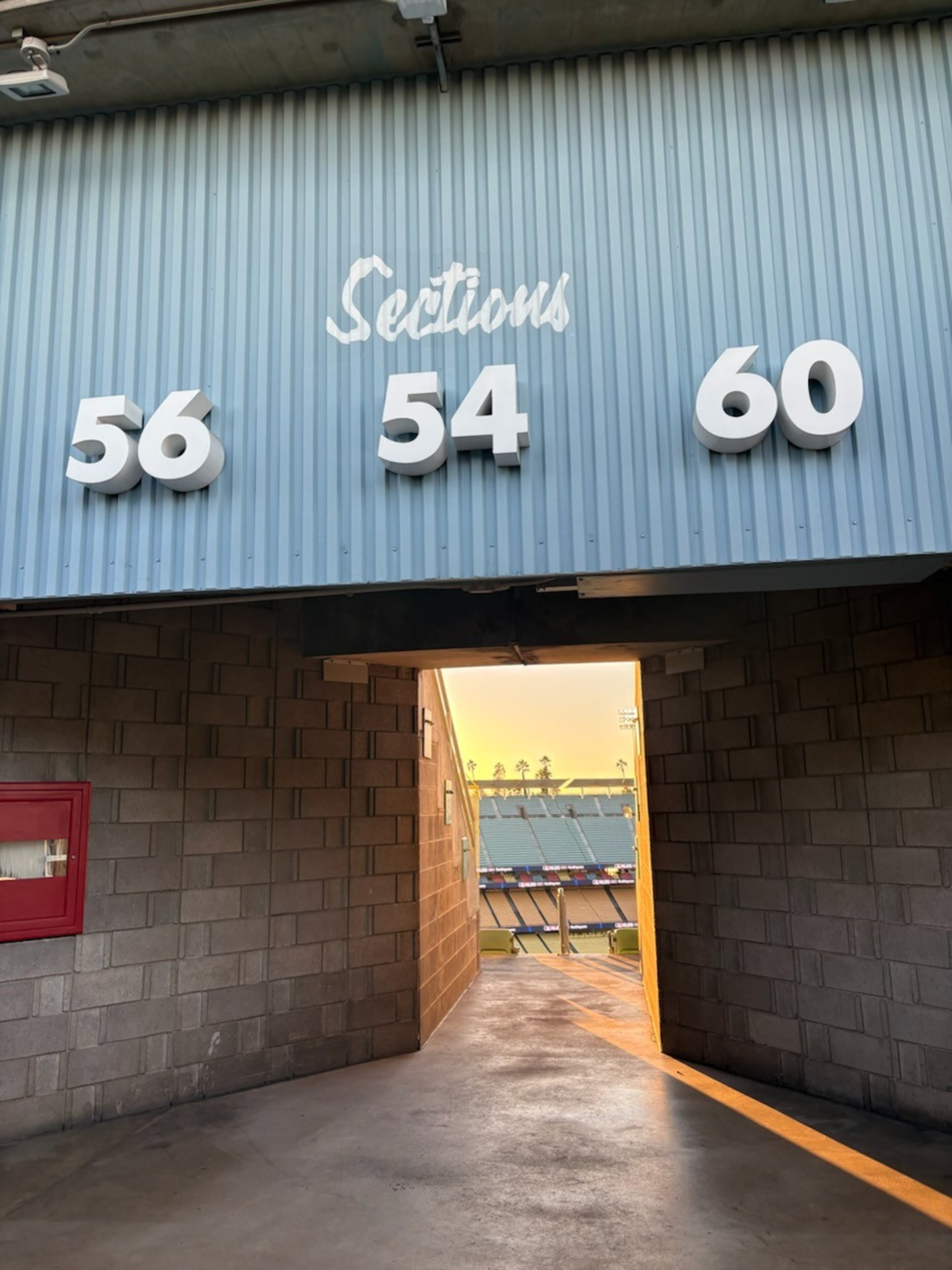 An example of the corrugated metal accents throughout Dodger Stadium. (Ken Sugiura/AJC)