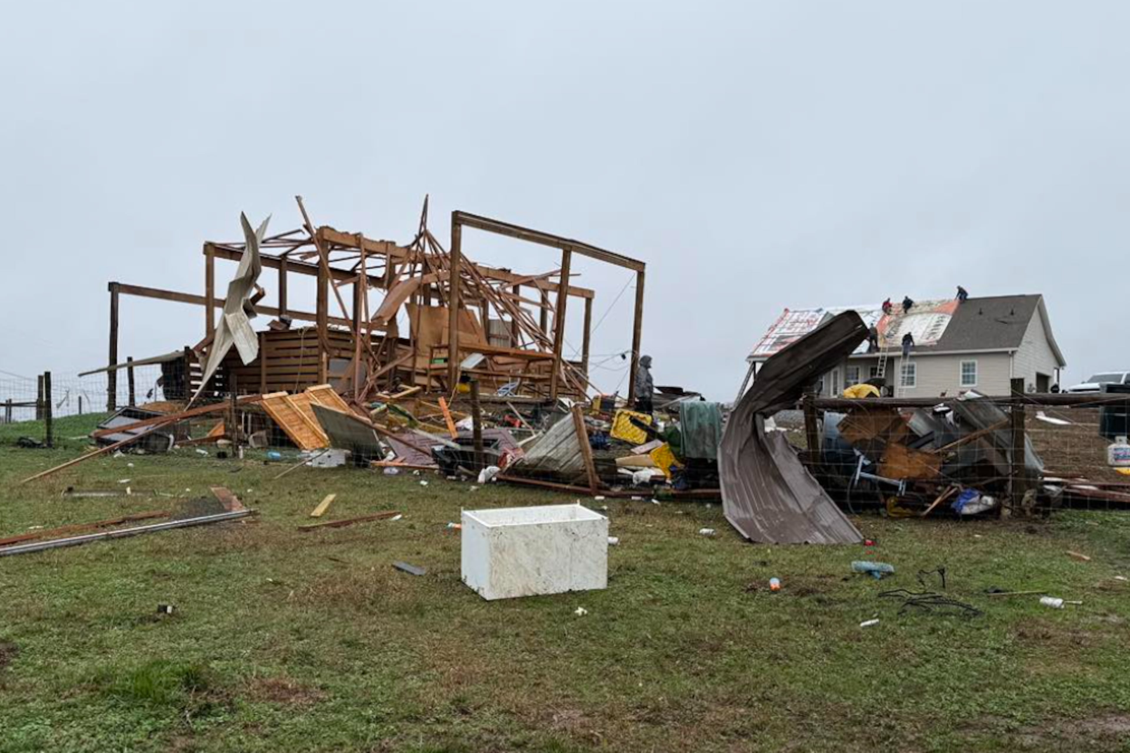 An EF1 tornado touched down and left behind this and other damaged buildings Saturday in Carroll County, officials said. (Courtesy of Carroll County Sheriff’s Office of Emergency Management)