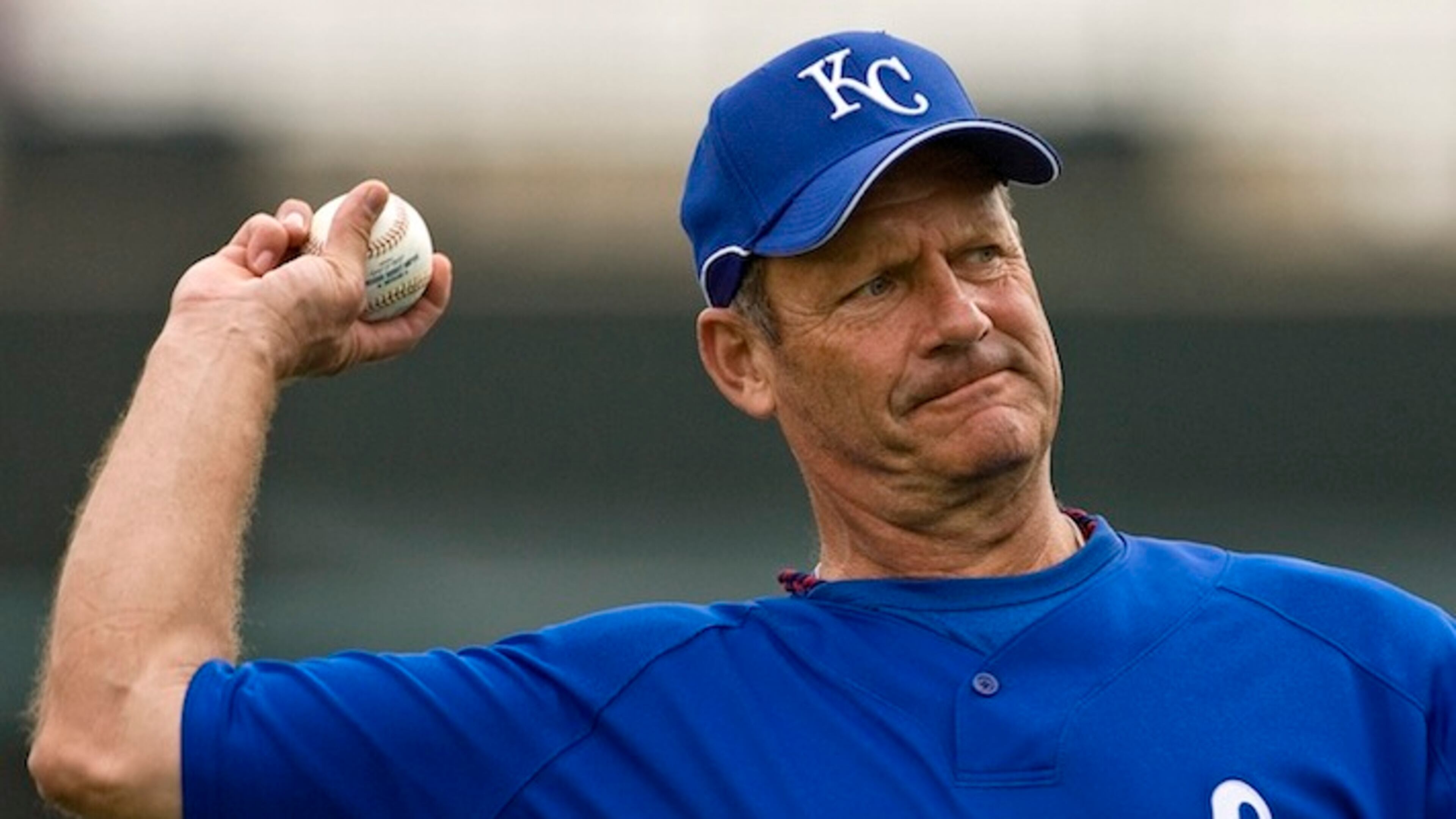 Kansas City Royals Hall of Famer George Brett tosses batting practice during spring training on February 22, 2009, in Surprise, Ariz. (John Sleezer/Kansas City Star/TNS)