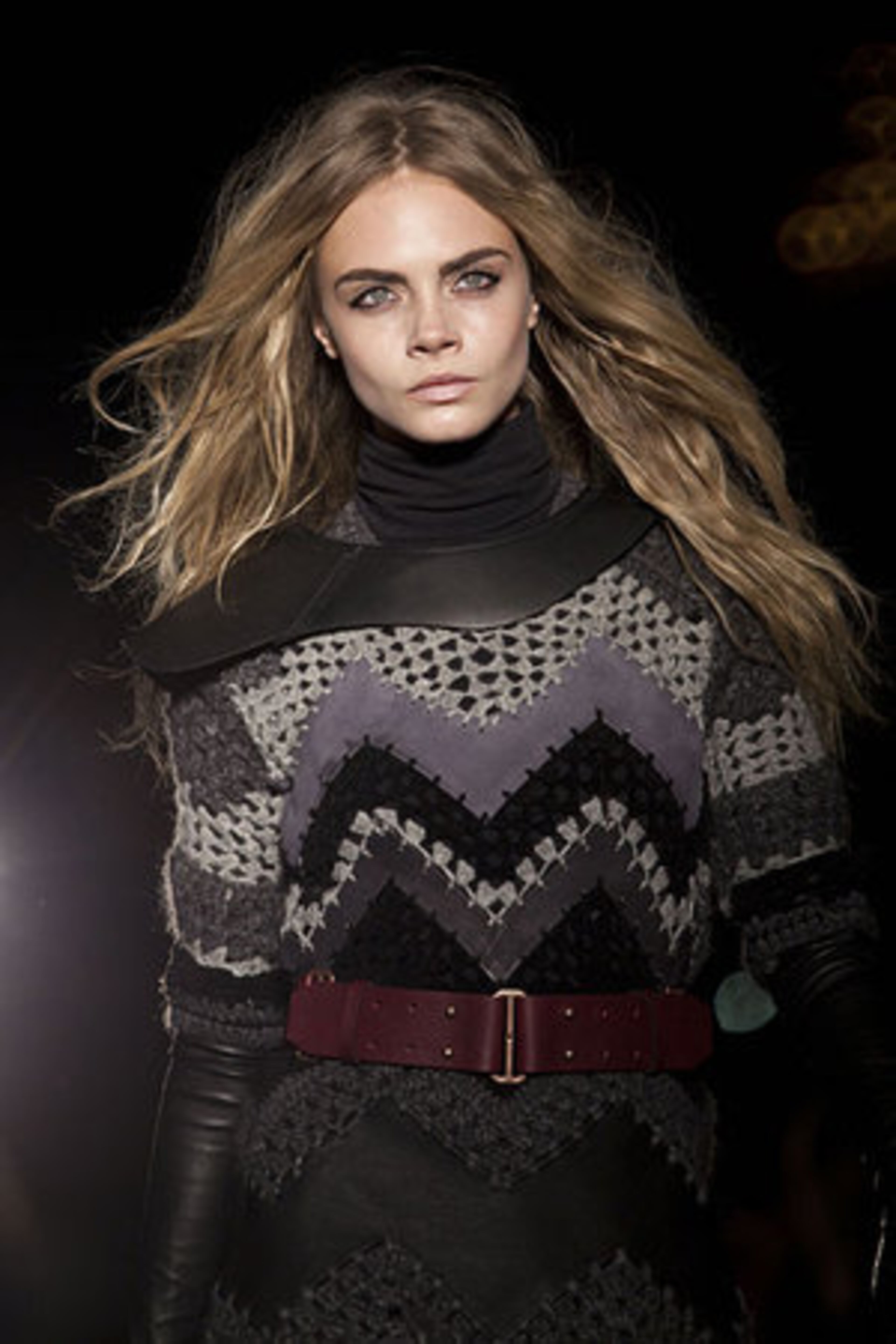 Geometric patterns couple with simple grays and blacks in this piece from the Rag & Bone Fall 2012 collection modeled on Pier 57 during Fashion Week in New York.