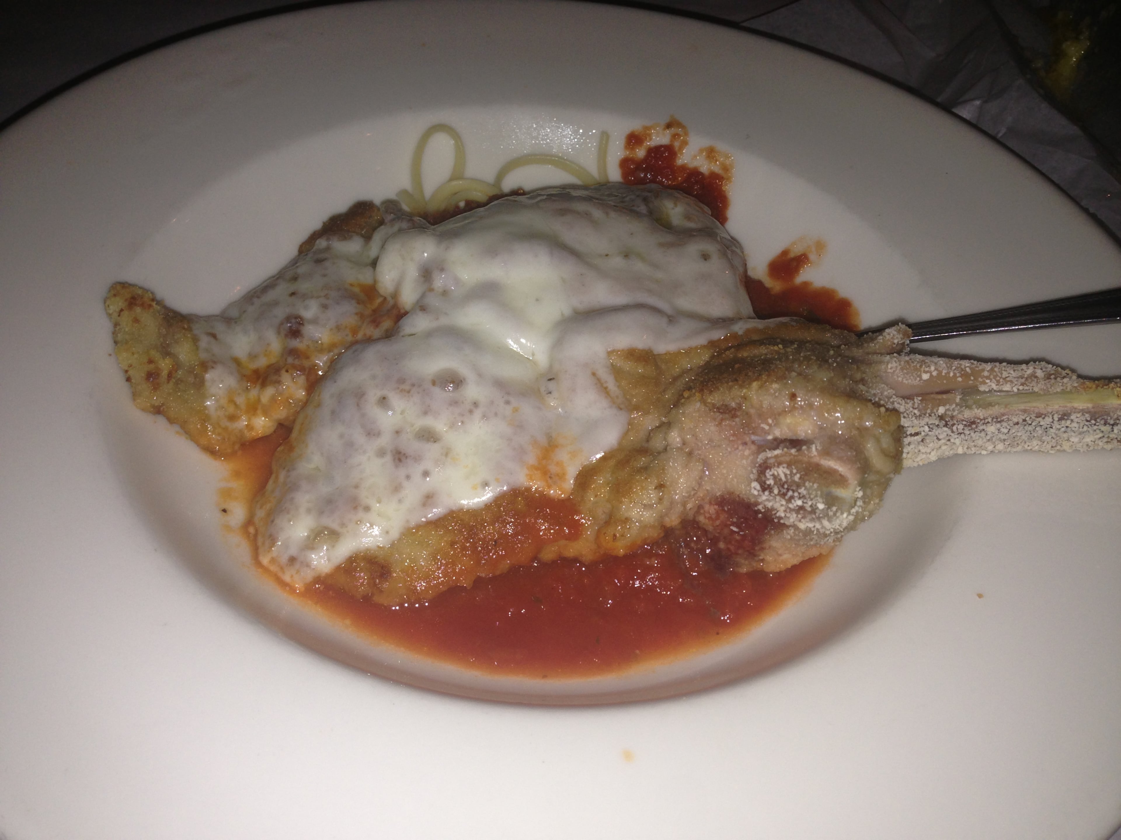 Is the lighting too low? Do you need to use your flash? Then enjoy the whole field-autopsy-on-the-side-of-a-darkened-highway effect of your photo. Love the spectral cast to the cheese and that bone, that horror of a bone.