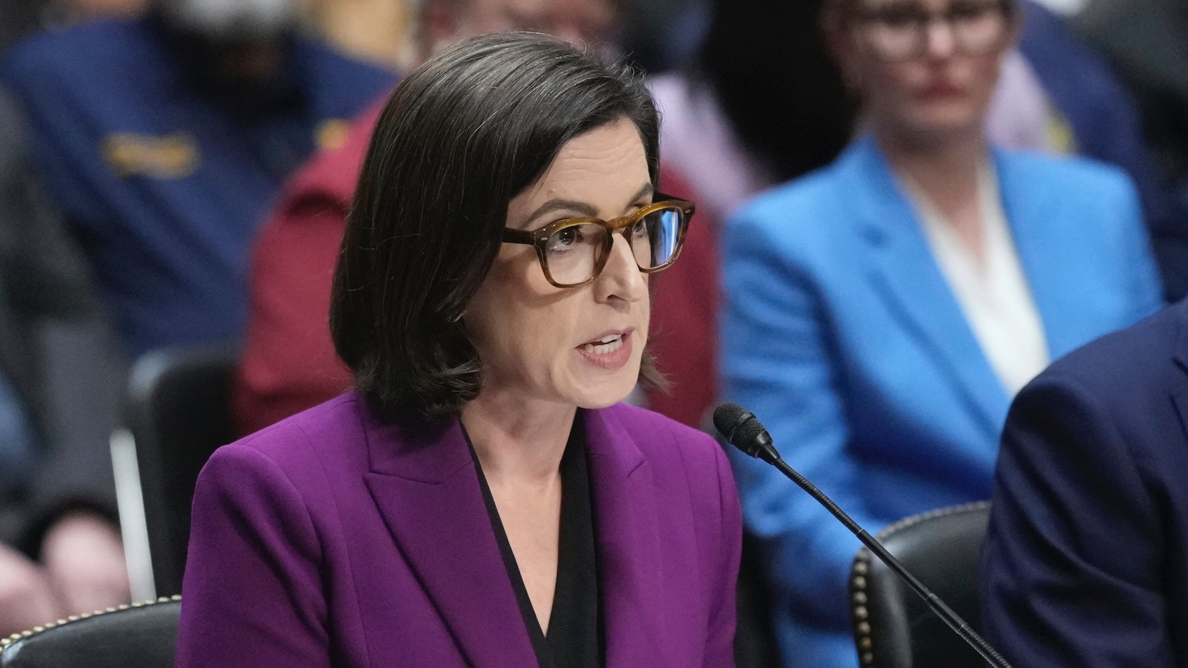 FILE - Former Justice Department attorneys Liz Oyer participates in a hearing on the Justice Department on Capitol Hill in Washington, April 7, 2025. (AP Photo/J. Scott Applewhite, File)