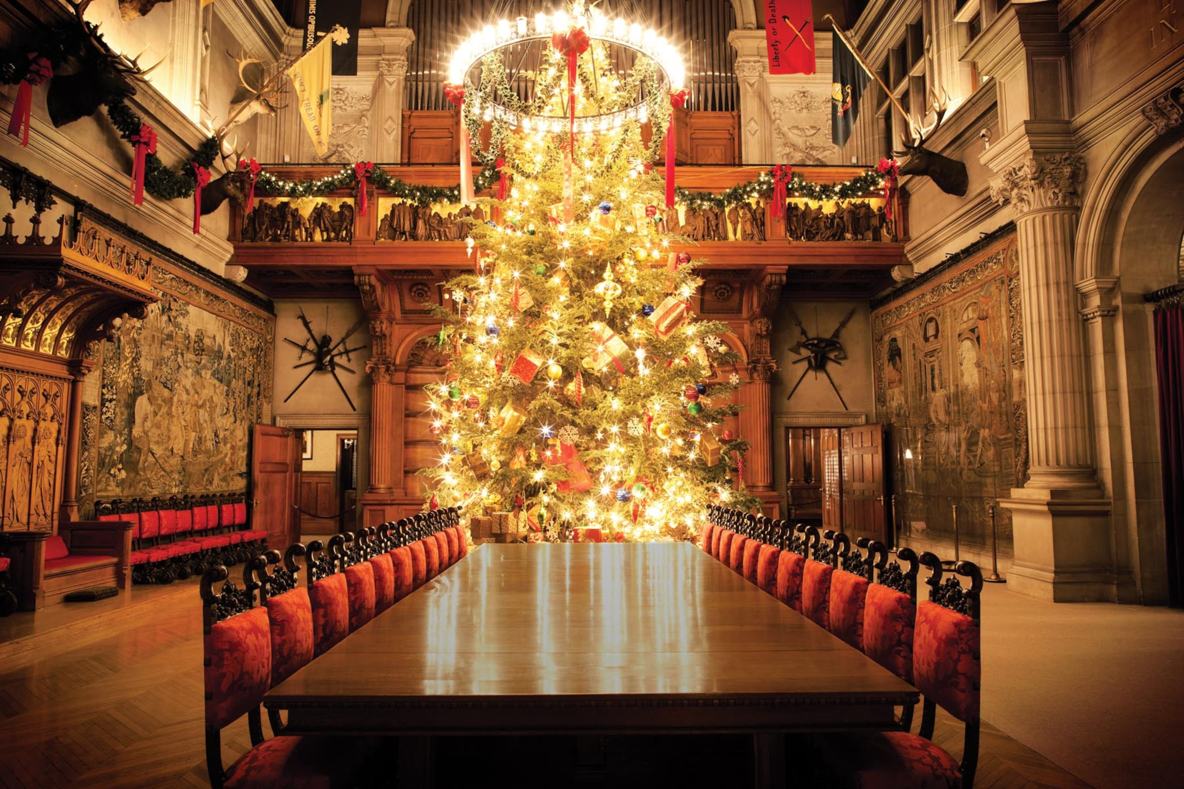 The Biltmore Estate in Asheville, N.C., is getting its annual holiday makeover. The 250-room French Renaissance chateau features a 35-foot tall Fraser fir, 56 trees, miles of fresh garland, wreaths and 1,000 red and white poinsettias. Christmas at Biltmore, which runs from Nov. 2, 2013, to Jan. 12, 2014, also includes Candlelight Christmas Evenings with nighttime candlelight tours. Visit www.biltmore.com for more information.