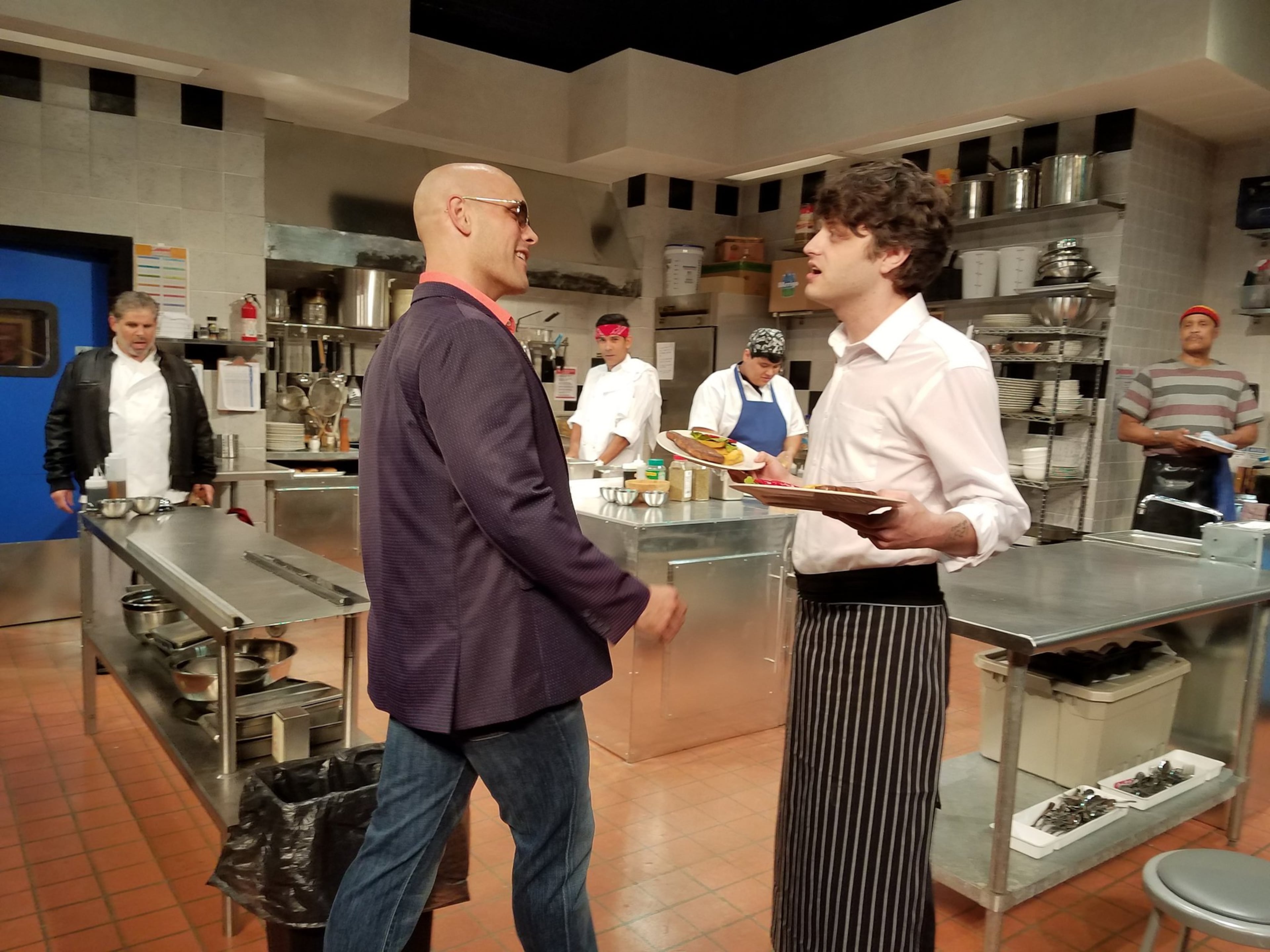 Brad Brinkley and Jeremiah Parker Hobbs play a restaurant owner and a harried busboy in “How to Use a Knife” at Horizon Theatre. CONTRIBUTED BY ANSLEY USERY