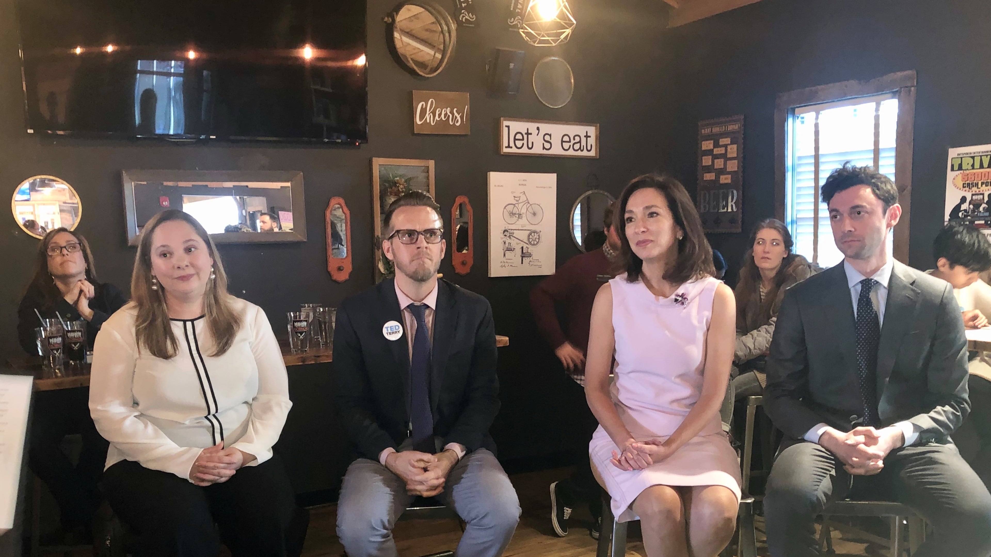 Sarah Riggs Amico, Ted Terry, Teresa Tomlinson and Jon Ossoff at a January 20 forum of Senate Democratic candidates.