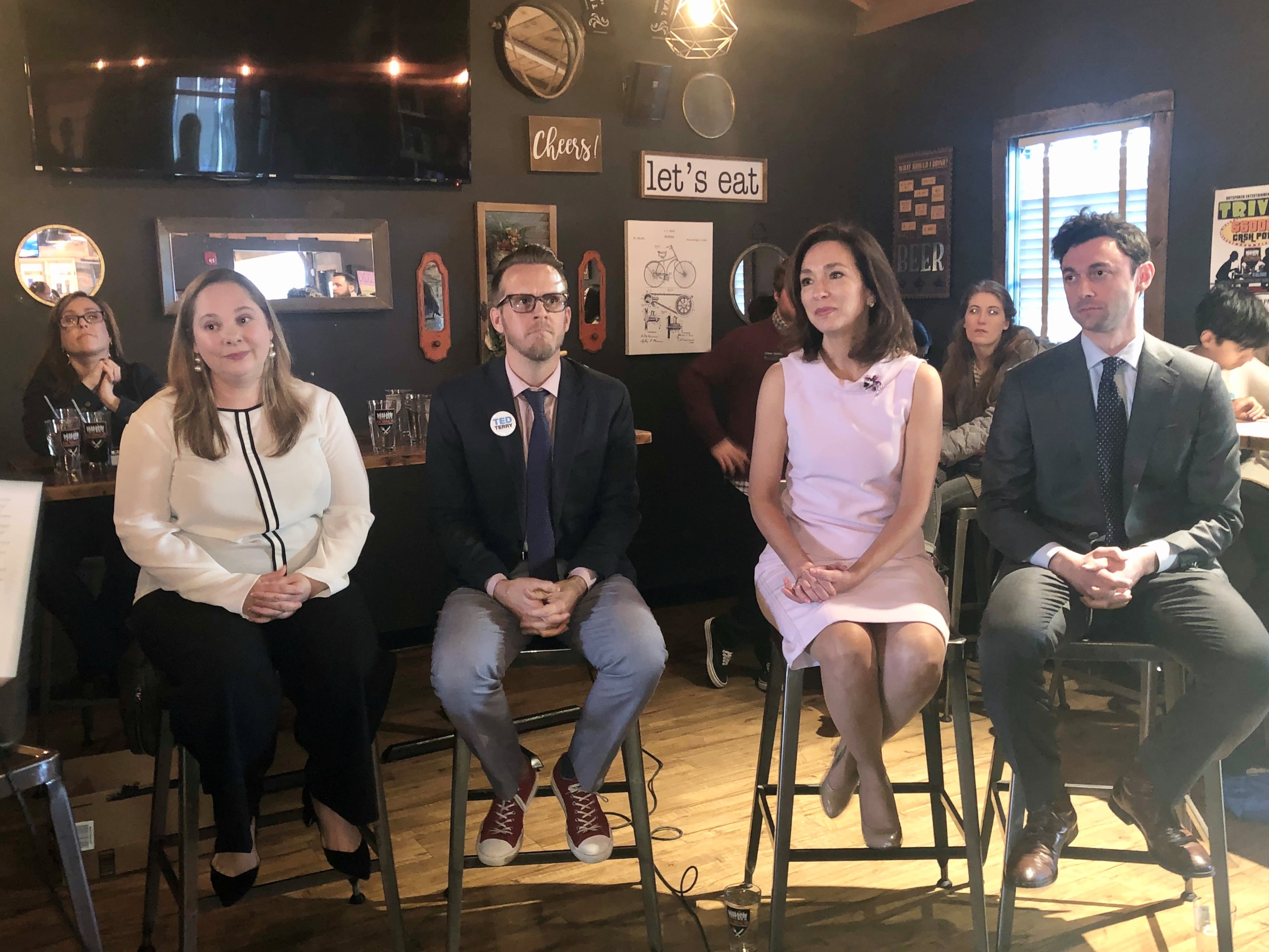 Sarah Riggs Amico, Ted Terry, Teresa Tomlinson and Jon Ossoff at a January 20 forum of Senate Democratic candidates. (File)
