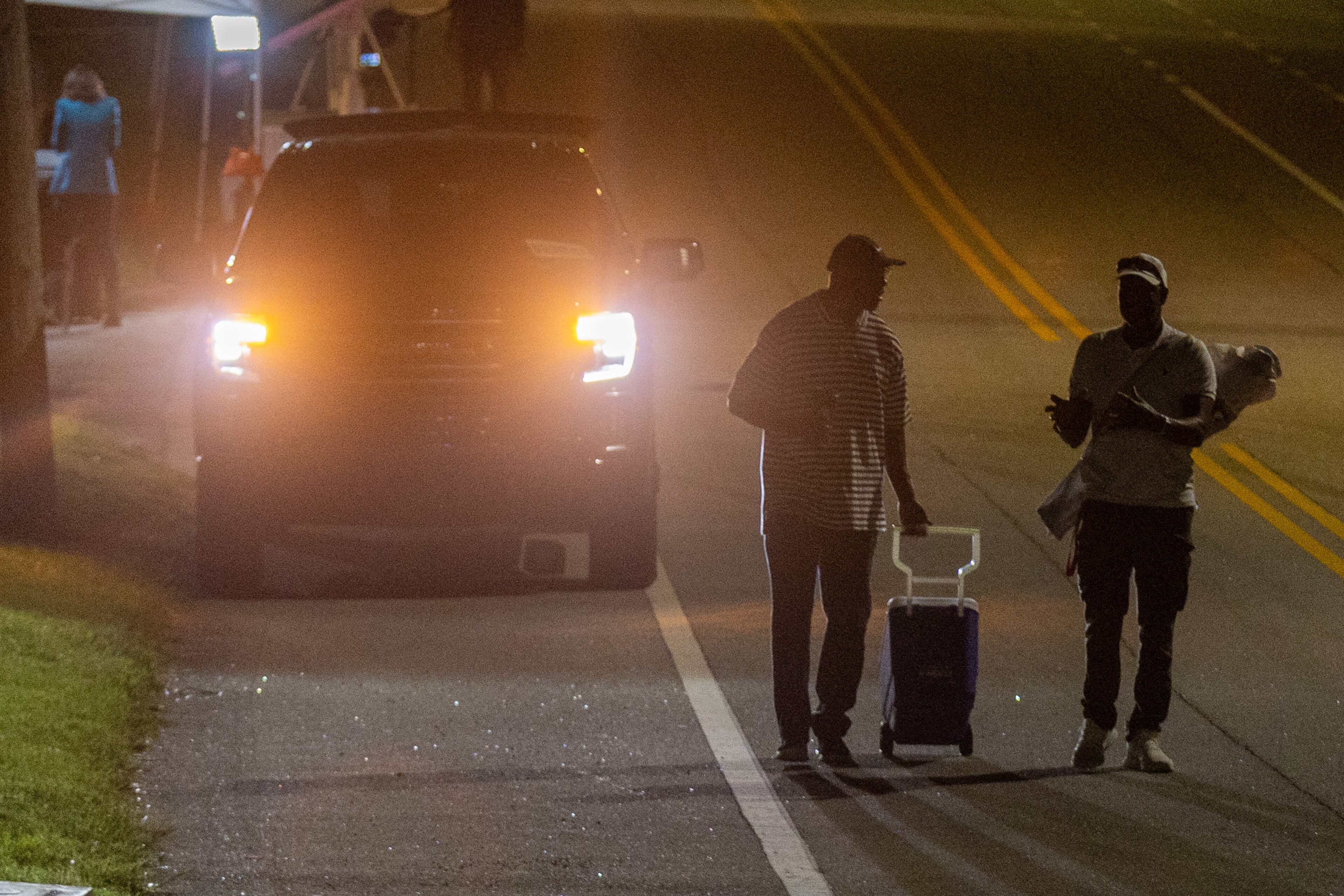 The media prepare for a long day in anticipation of Donald Trump's surrender at the Fulton County Jail Early Thursday morning, Aug. 24, 2023. (Steve Schaefer/steve.schaefer@ajc.com)