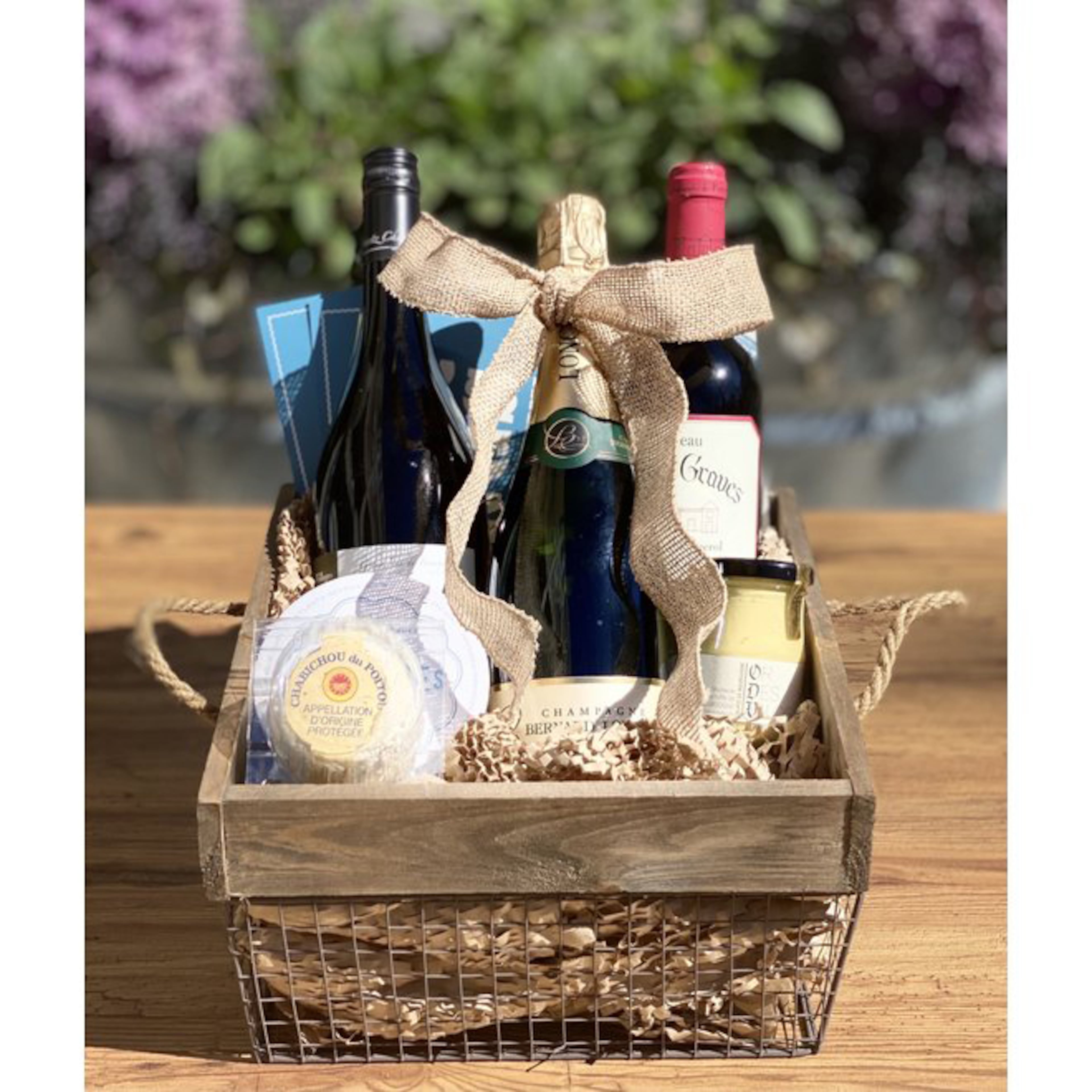 A gift basket of French cheese and wine from Perrine’s Wine Shop. is always welcomed.
Courtesy of Perrine’s Wine Shop.