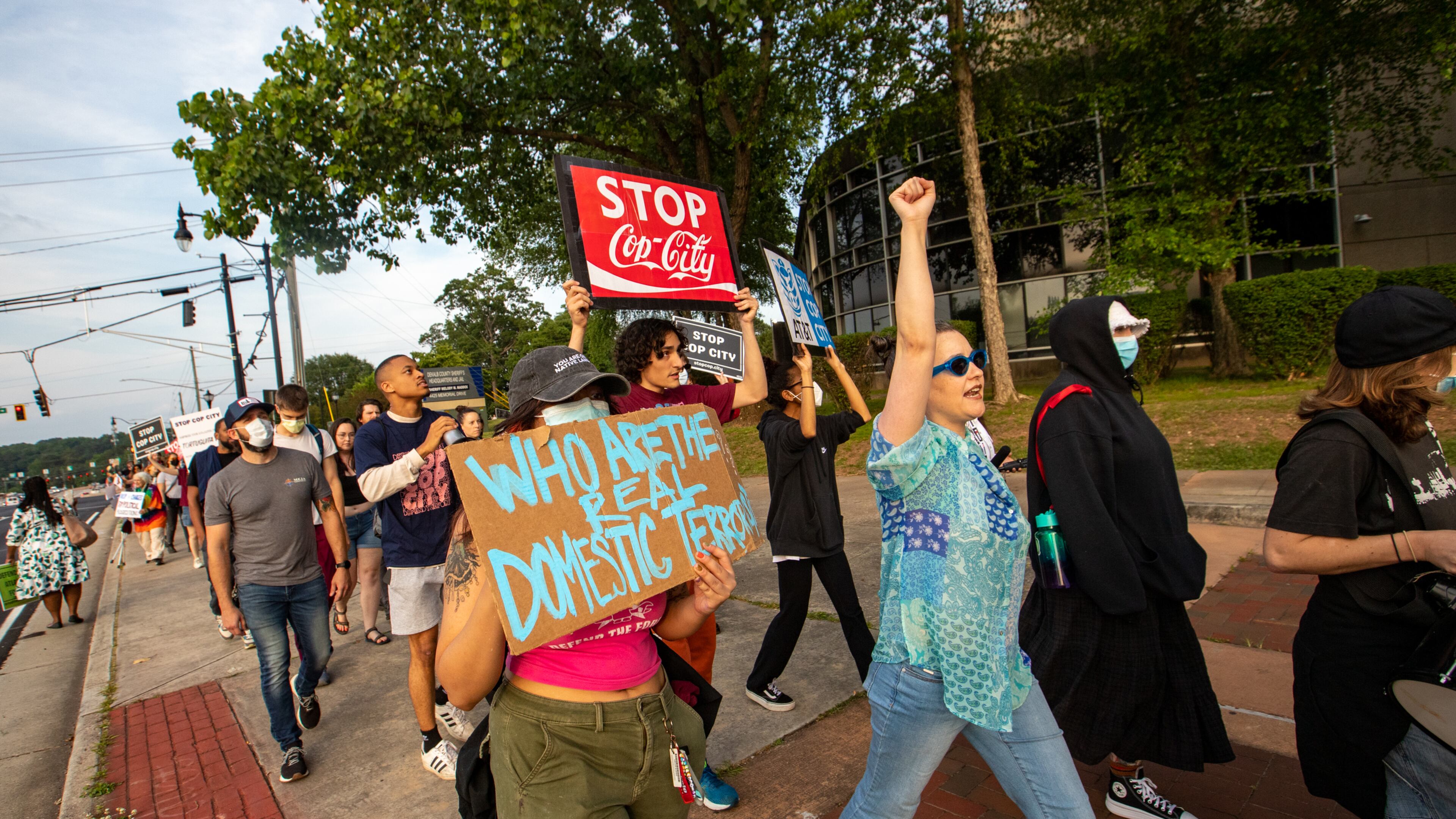 Several organizations and community members gather at the DeKalb County Jail on Wednesday, May 31, 2023 in protest of the GBI raid and arrest of three people with the Atlanta Solidarity Fund accused of money laundering. (Jenni Girtman for The Atlanta Journal-Constitution)