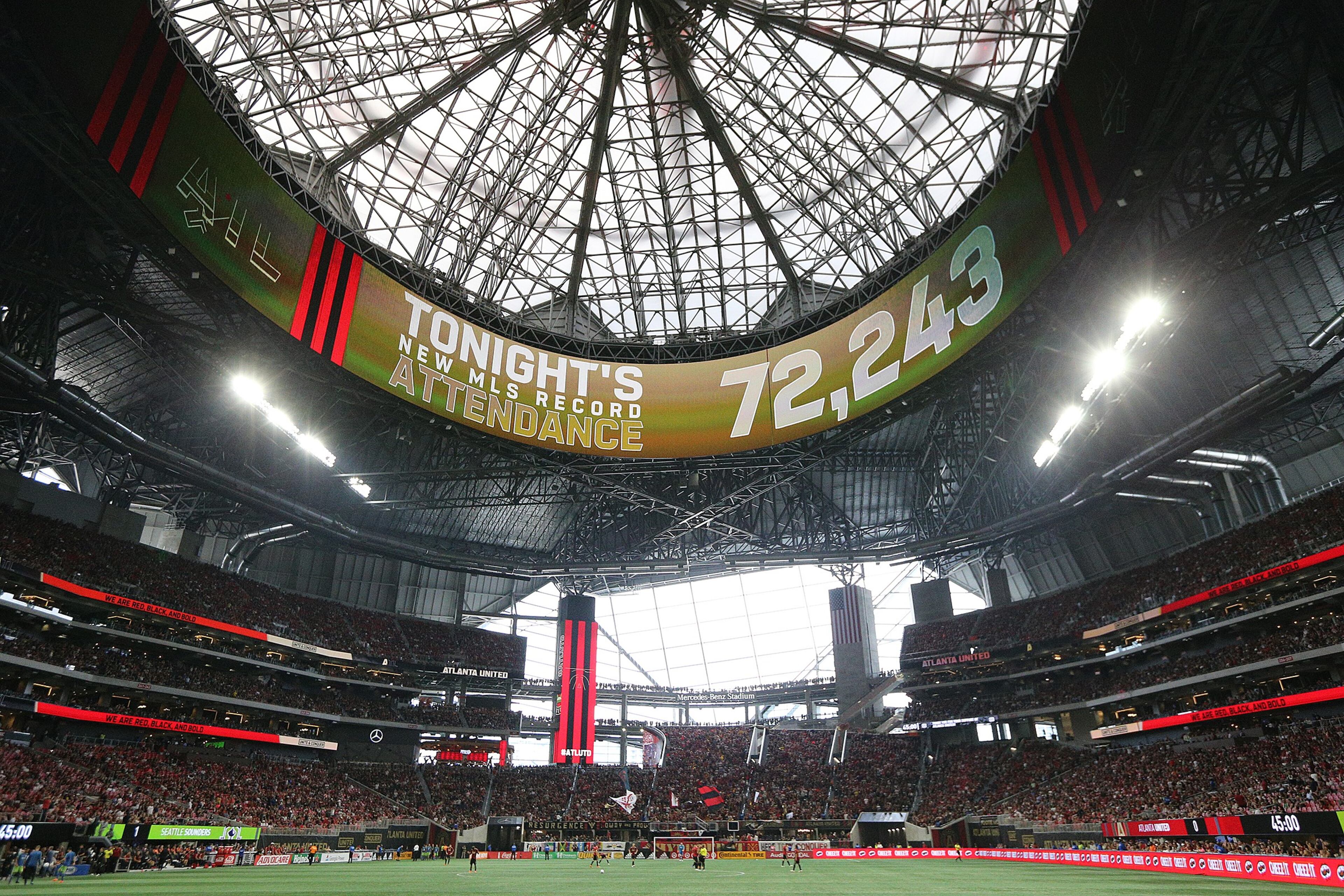 July 15, 2018 Atlanta: Atlanta United fans set a new MLS record attendance of 72,243 against the Seattle Sounders during a MLS soccer match on Sunday, July 15, 2018, in Atlanta. Curtis Compton/ccompton@ajc.com
