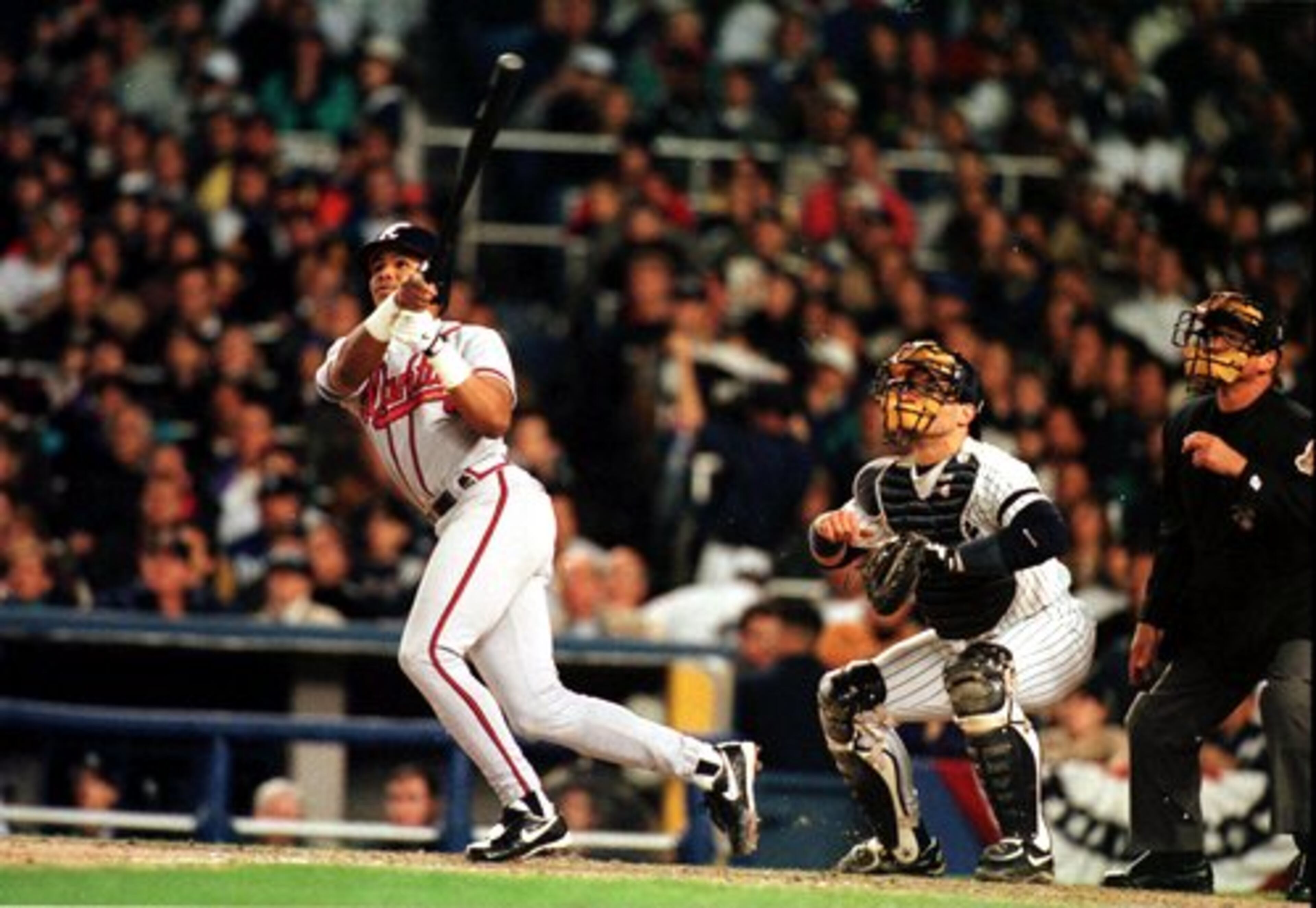 Jones marked his World Series debut with a two-run homer in Game 1 of the 1996 World Series between the Atlanta Braves and the New York Yankees.
