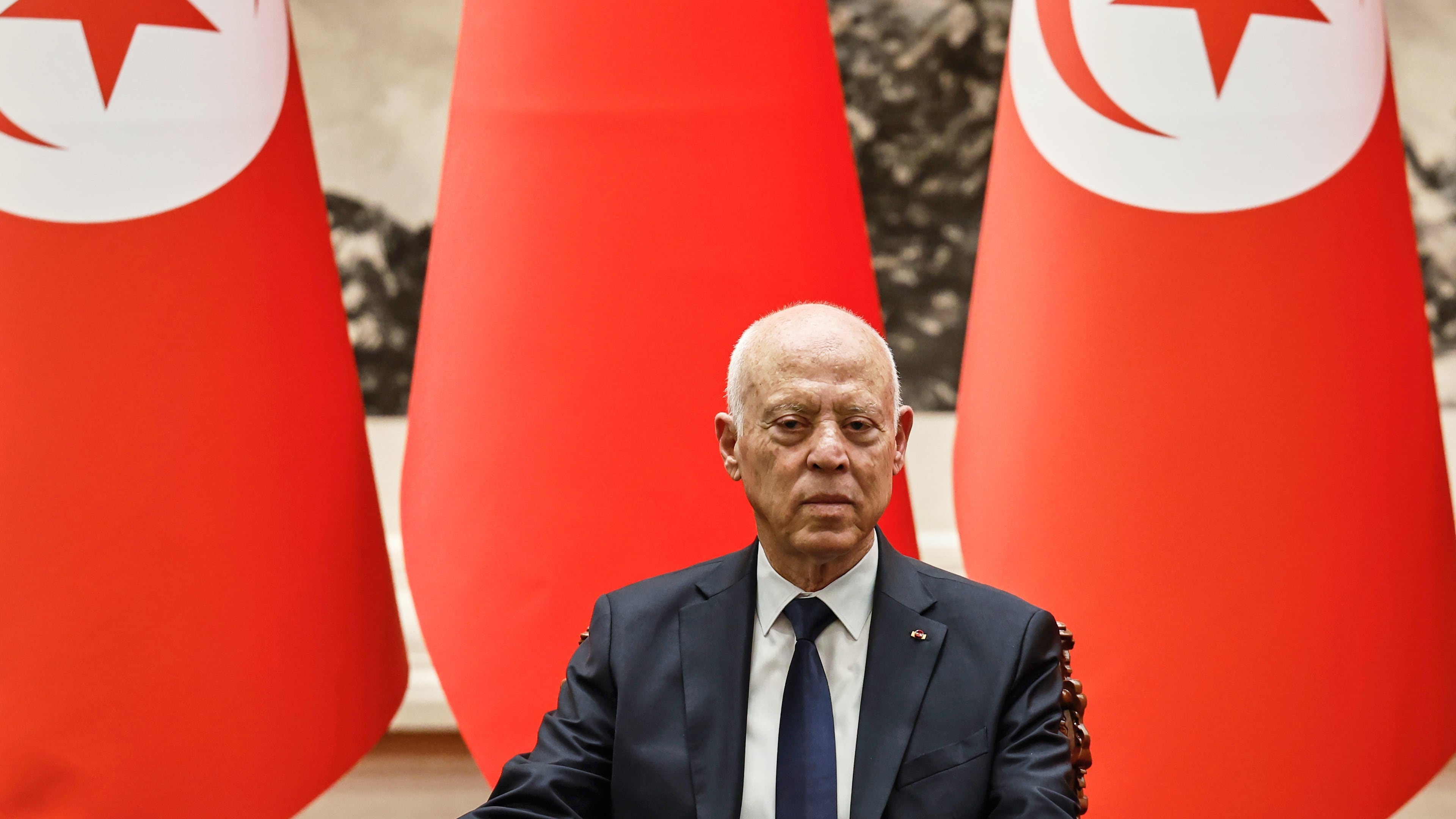 FILE - Tunisian President Kais Saied attends a signing ceremony in Beijing, May 31, 2024. (Tingshu Wang/Pool Photo via AP, File)
