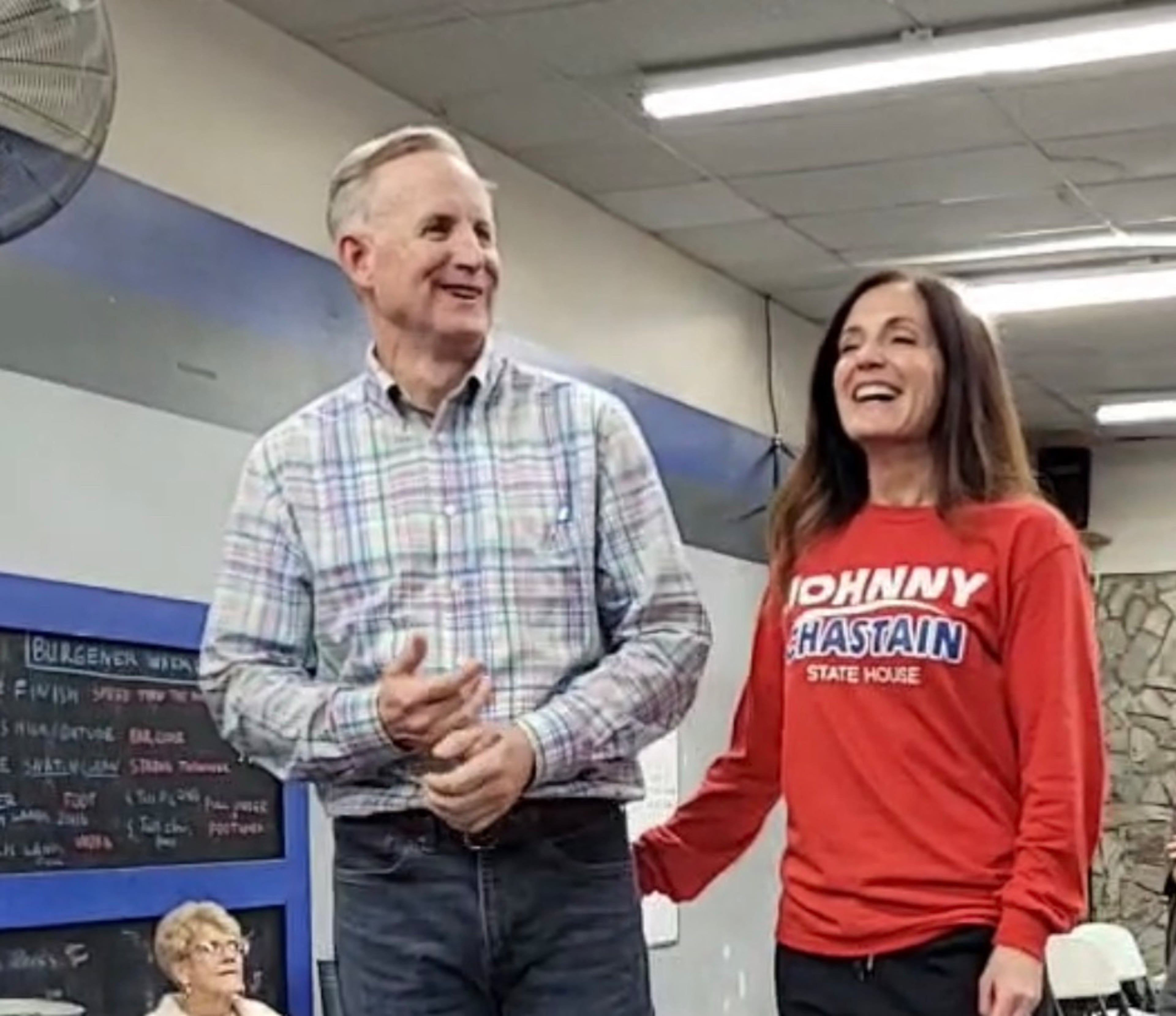 Newly elected state Rep. Johnny Chastain and his wife Stacy celebrate his victory on Jan. 31, 2023.