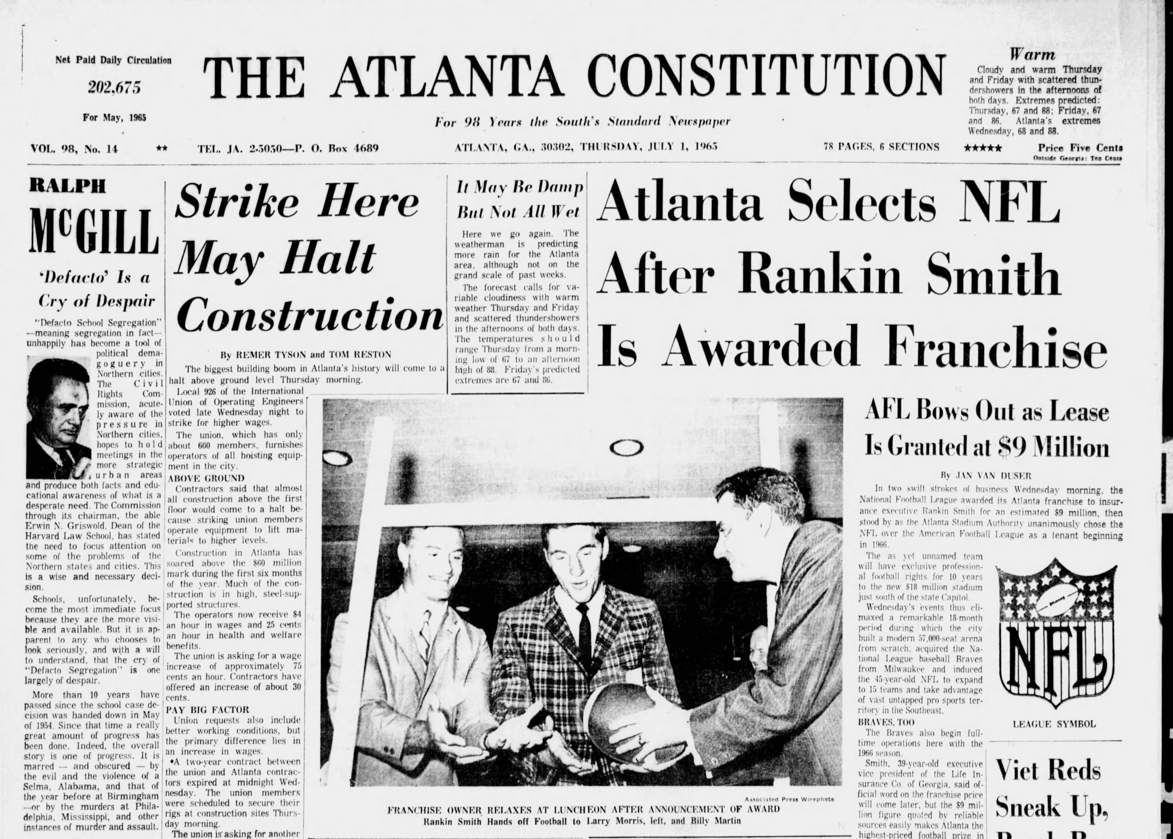 The front page of The Atlanta Constitution on July 1, 1965. (AJC file)