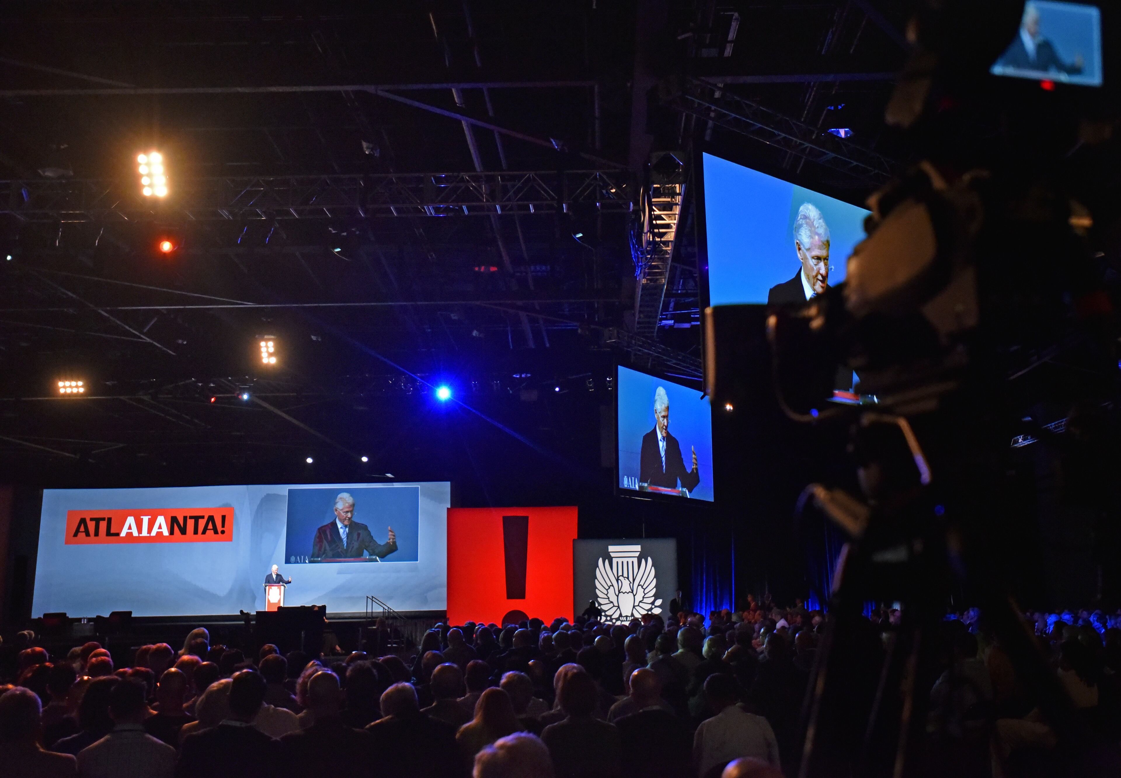 Former President Bill Clinton delivers the keynote address during the 2015 AIA National Convention and Design Exposition at the Georgia World Congress Center on Thursday, May 14, 2015. HYOSUB SHIN / HSHIN@AJC.COM