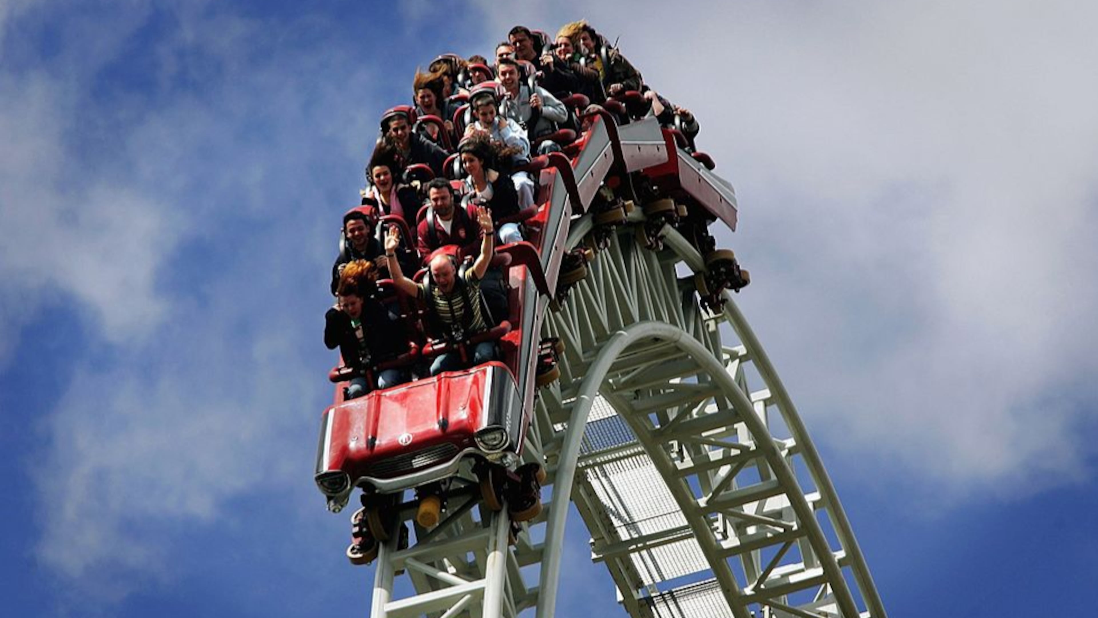 People riding the Stealth roller coaster at Thorpe Park in Chertsey, England. It’s unclear if anyone has ever been struck by a bird on that coaster, but a rider at Spain’s Ferrari Land theme park was hit in the face by a pigeon while riding the Red Force coaster last week.