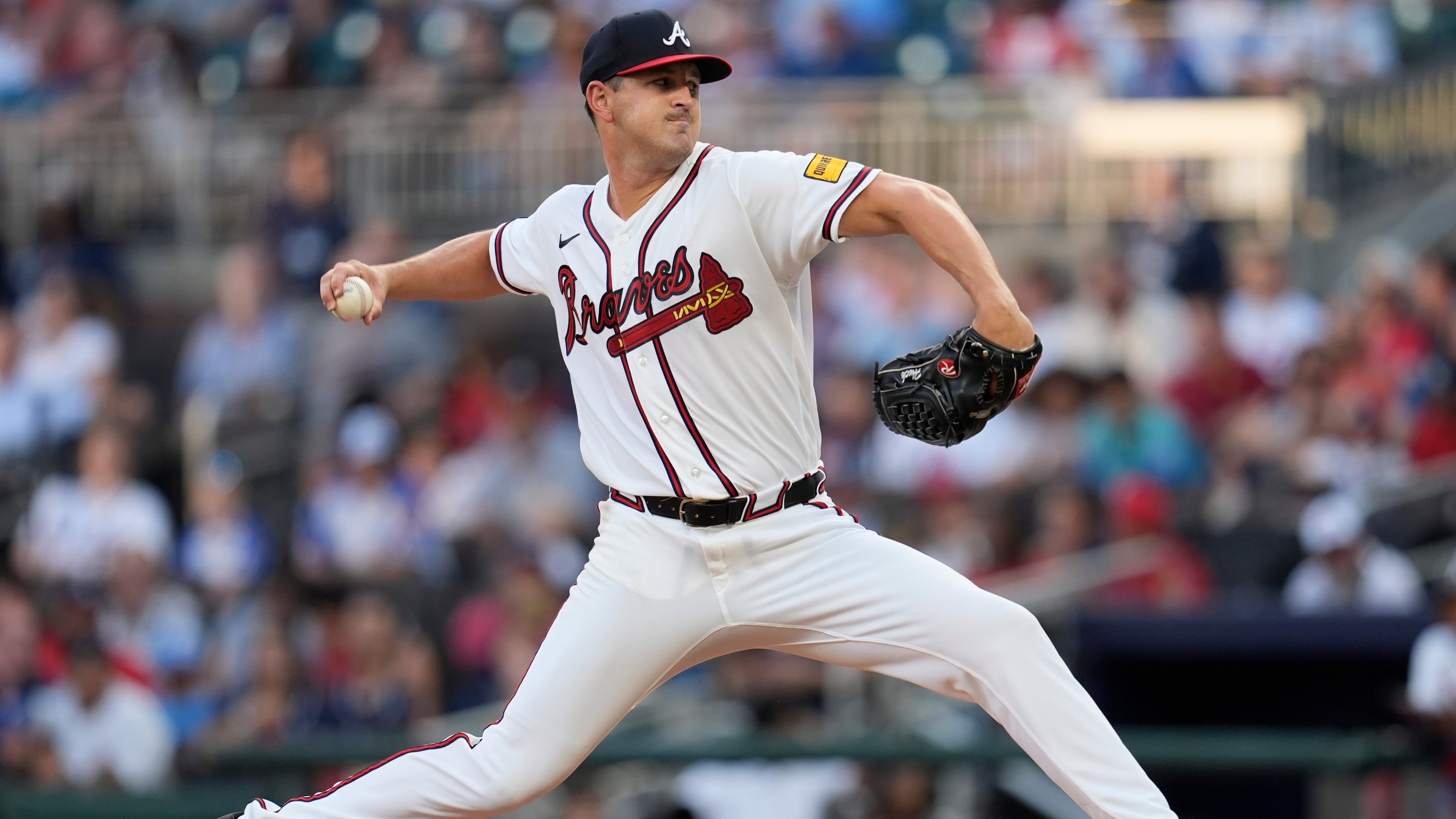 Braves pitcher Tyler Mahle works against the New York Mets on Wednesday, Aug. 12, 2026, in Atlanta. The starter spun together a stellar six-inning showing during the Braves’ 6-3 win. (Mike Stewart/AP)
