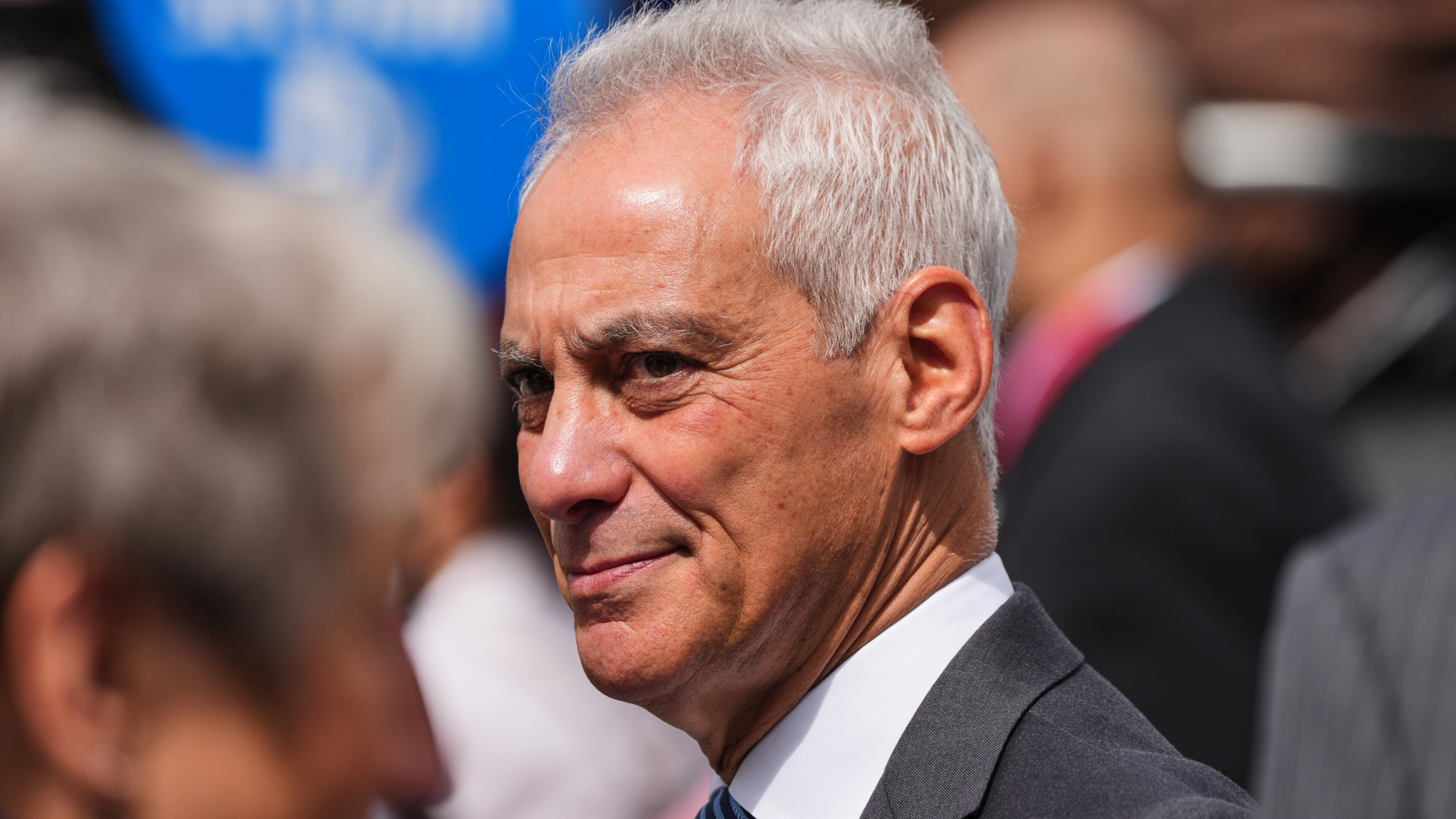 Former White House Chief of Staff Rahm Emanuel mingles ahead of the Obama Presidential Center dedication ceremony Thursday, June 18, 2026, in Chicago. (AP Photo/Alex Brandon)